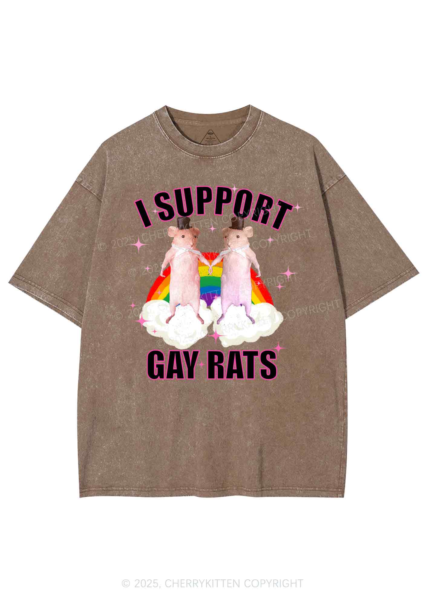Support Gay Rats Pride Y2K Shirts Washed Tee Cherrykitten - Image 7