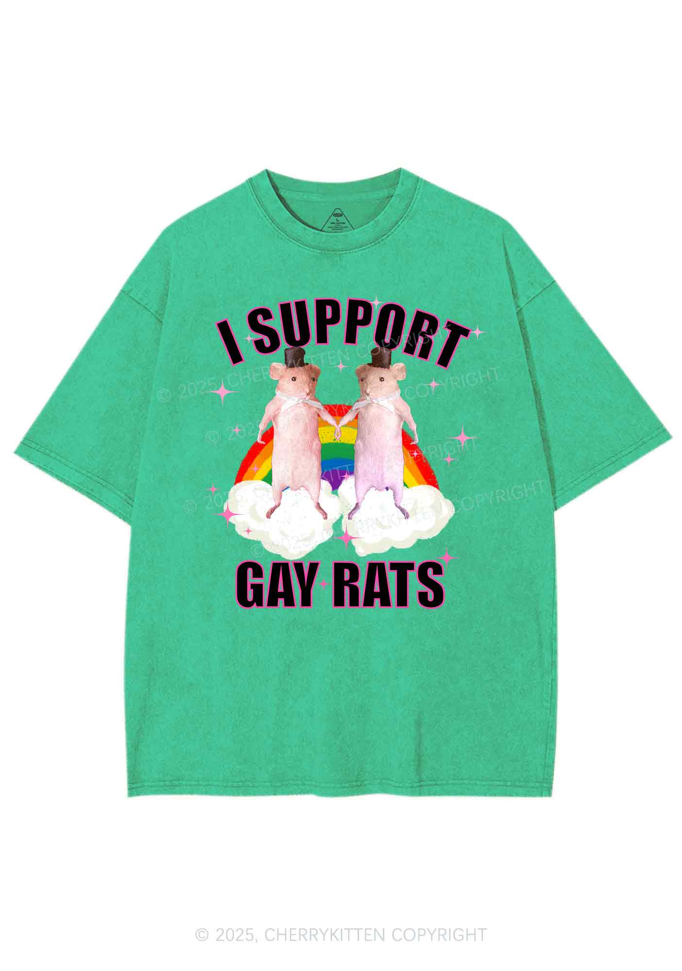 Support Gay Rats Pride Y2K Shirts Washed Tee Cherrykitten - Image 8
