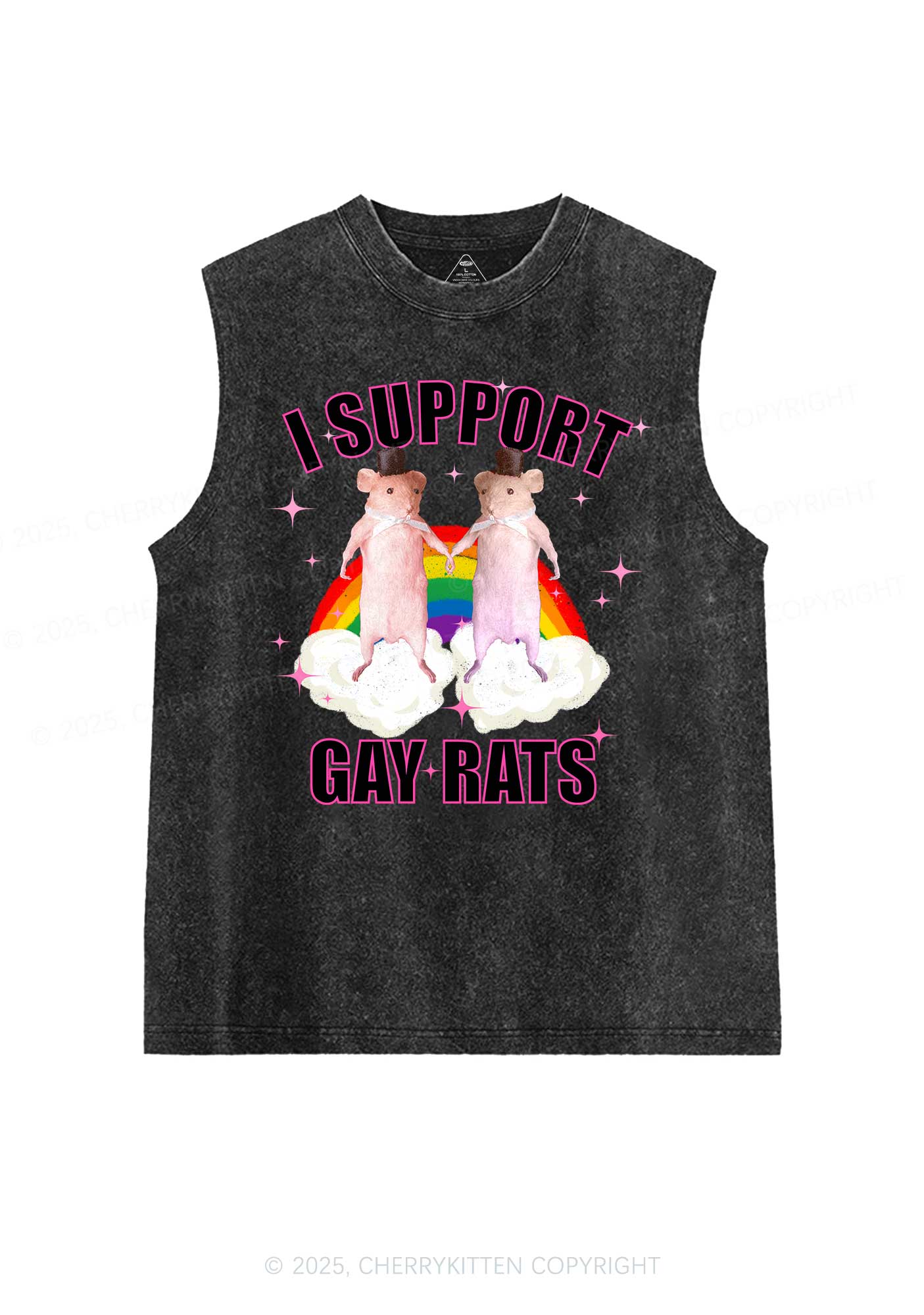 Support Gay Rats Pride Y2K Washed Muscle Tank Cherrykitten - Image 3