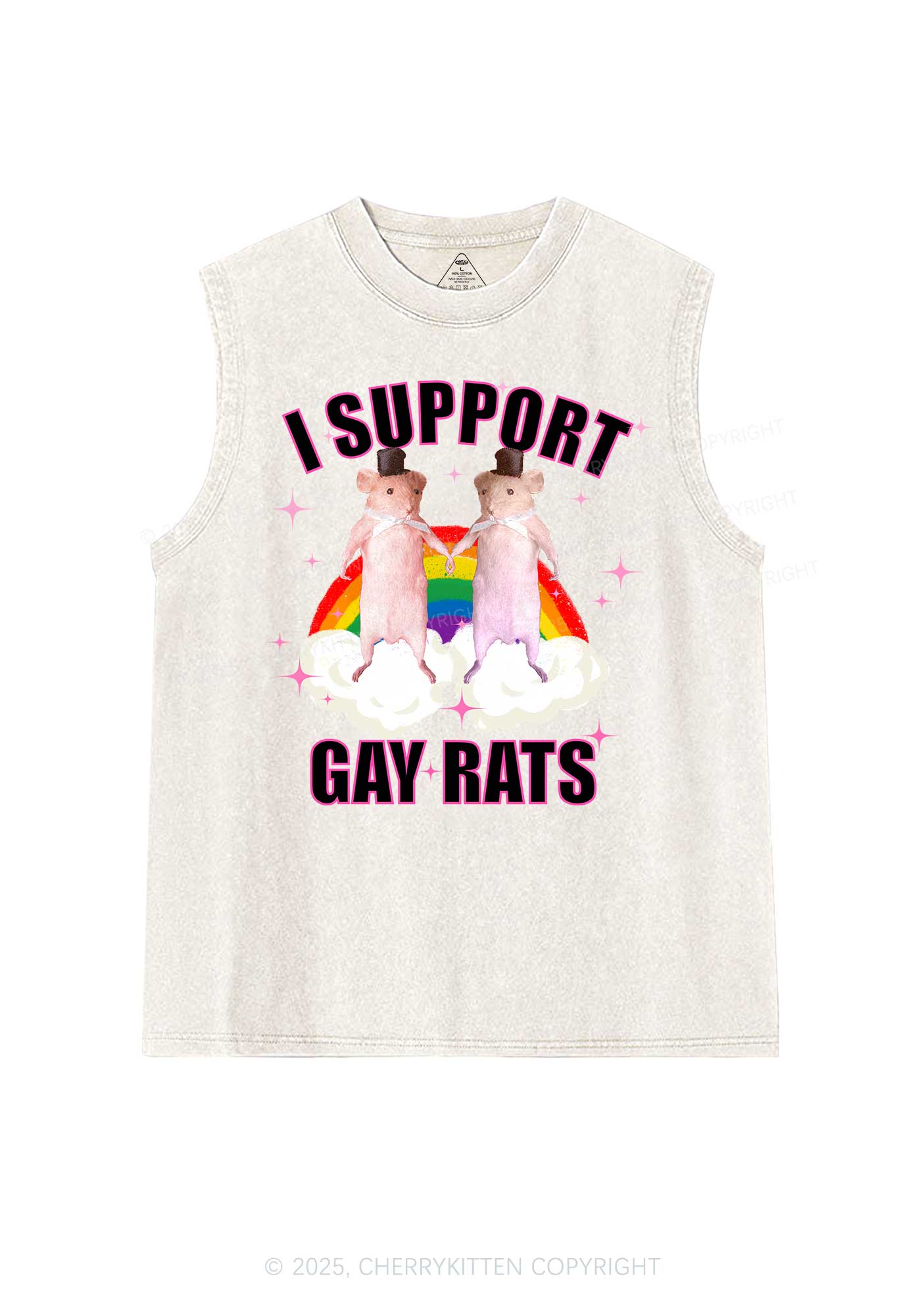 Support Gay Rats Pride Y2K Washed Muscle Tank Cherrykitten - Image 4