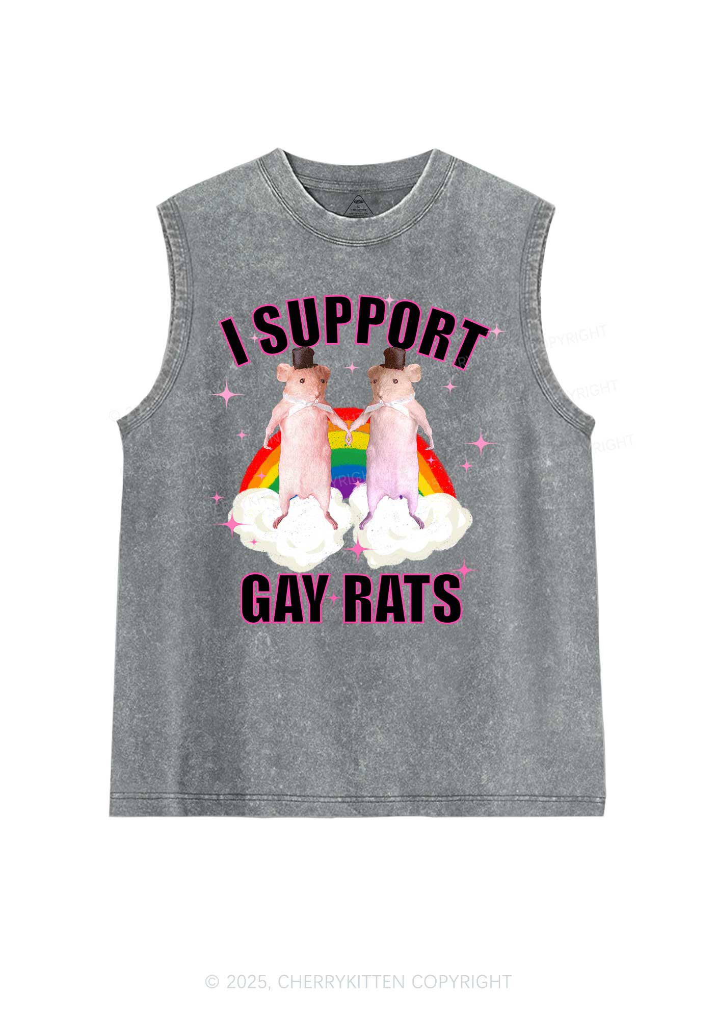 Support Gay Rats Pride Y2K Washed Muscle Tank Cherrykitten - Image 5