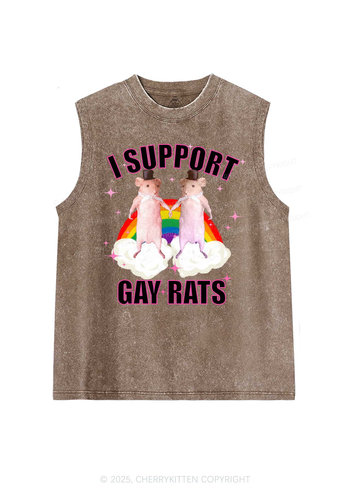 Support Gay Rats Pride Y2K Washed Muscle Tank Cherrykitten - Image 6