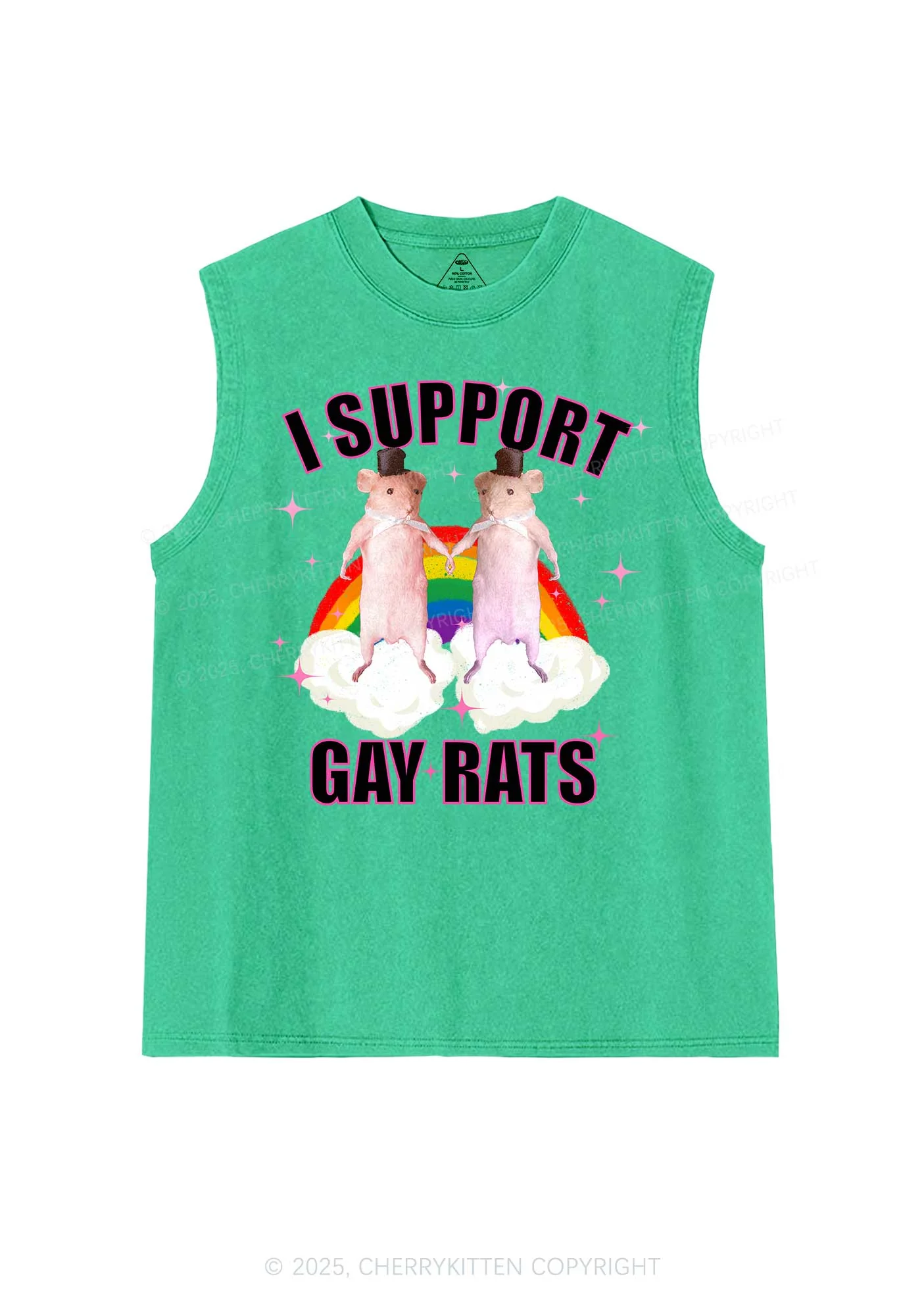 Support Gay Rats Pride Y2K Washed Muscle Tank Cherrykitten - Image 7