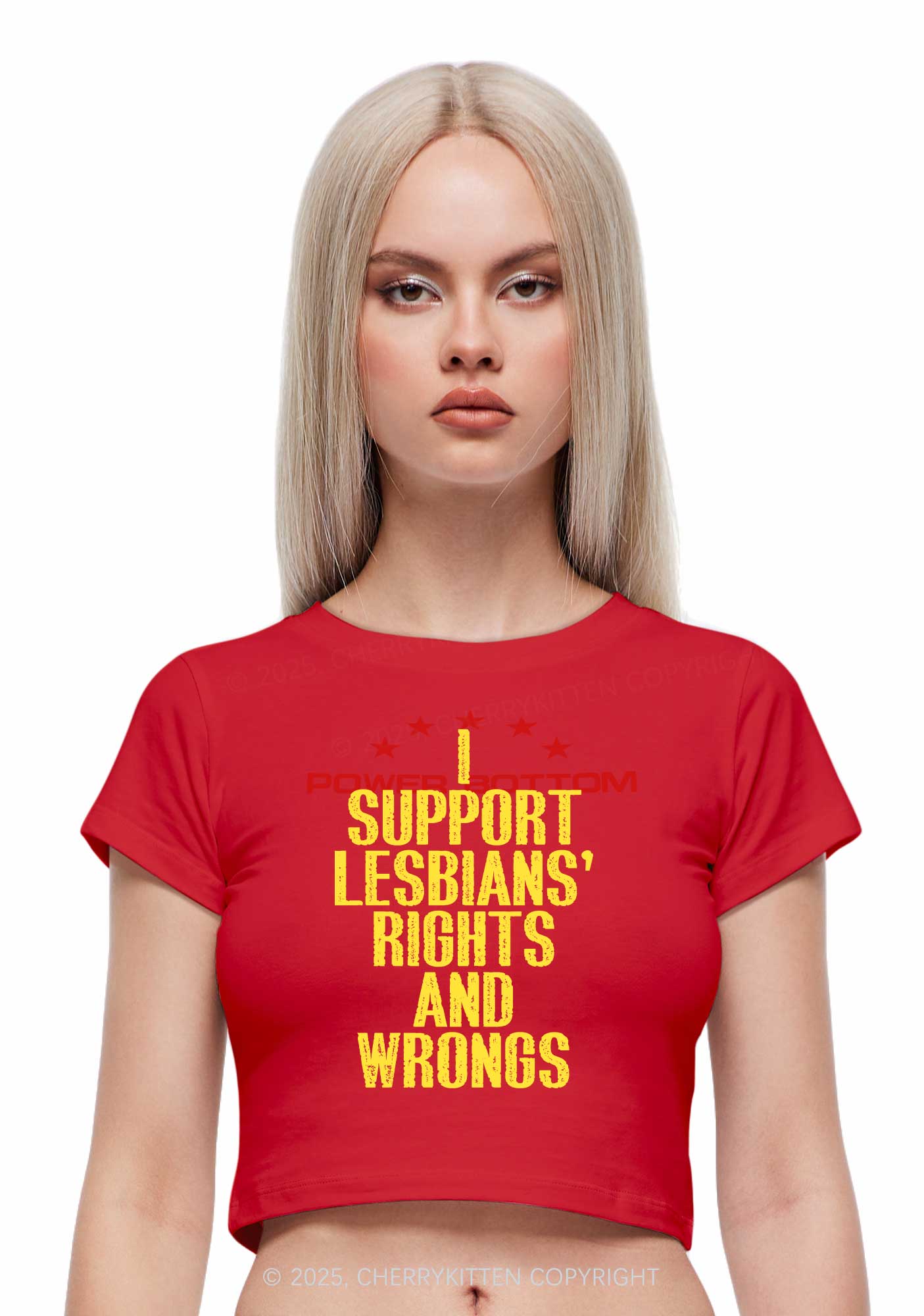 Support Lesbians Rights Pride Y2K Baby Tee Cherrykitten - Image 2