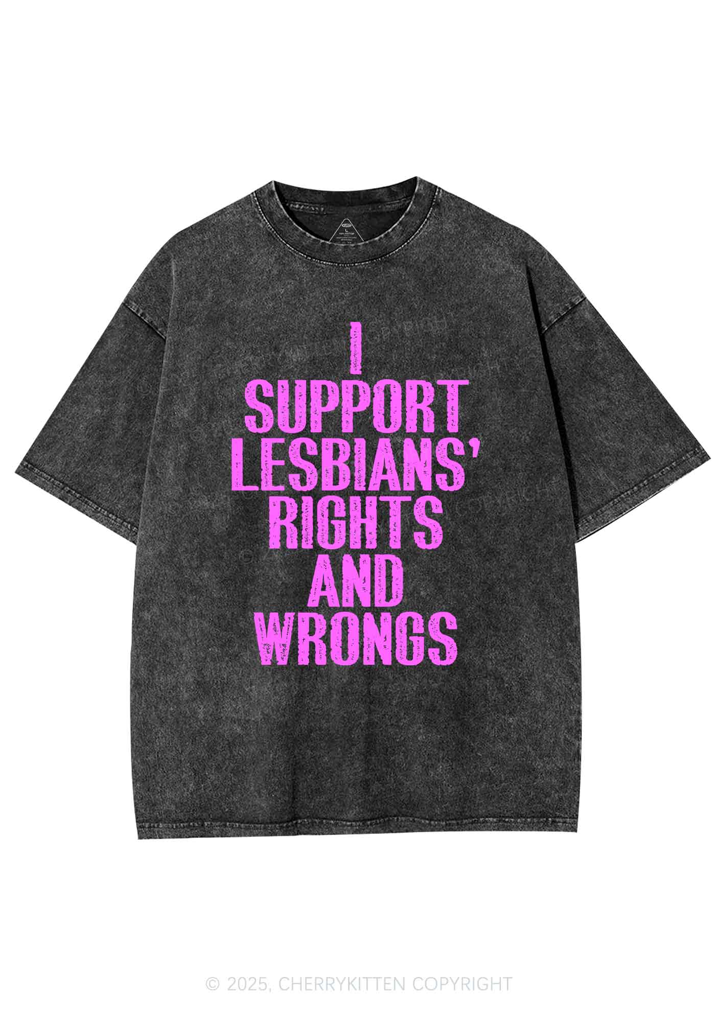 Support Lesbians Rights Pride Y2K Shirts Washed Tee Cherrykitten - Image 3