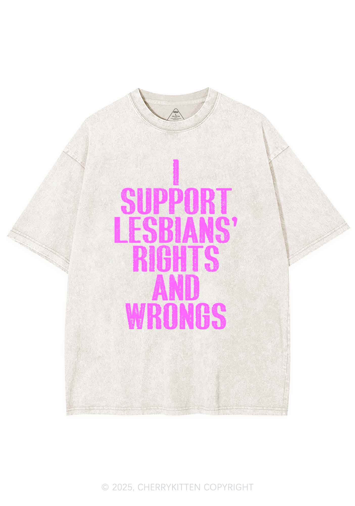 Support Lesbians Rights Pride Y2K Shirts Washed Tee Cherrykitten - Image 5