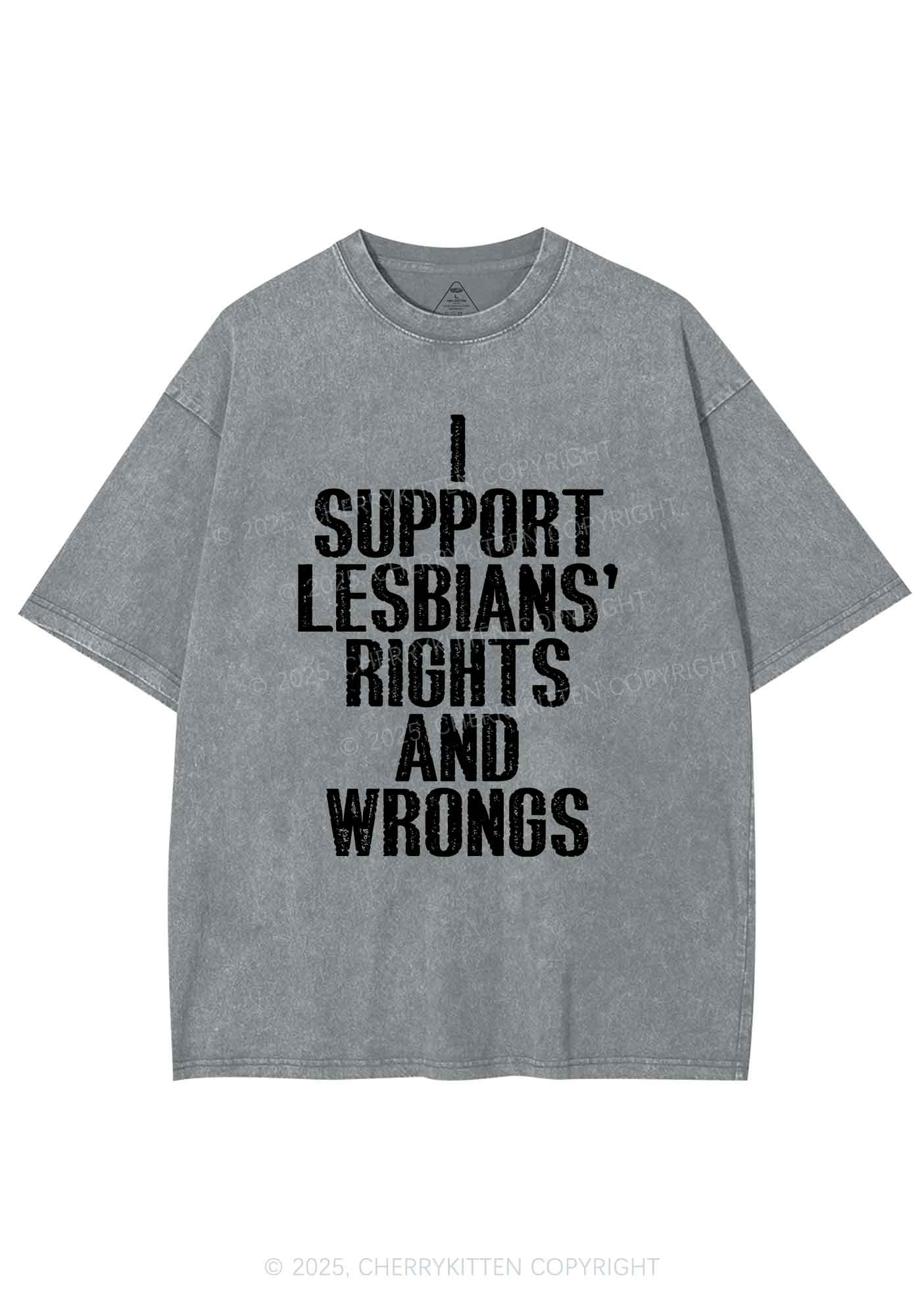 Support Lesbians Rights Pride Y2K Shirts Washed Tee Cherrykitten - Image 7