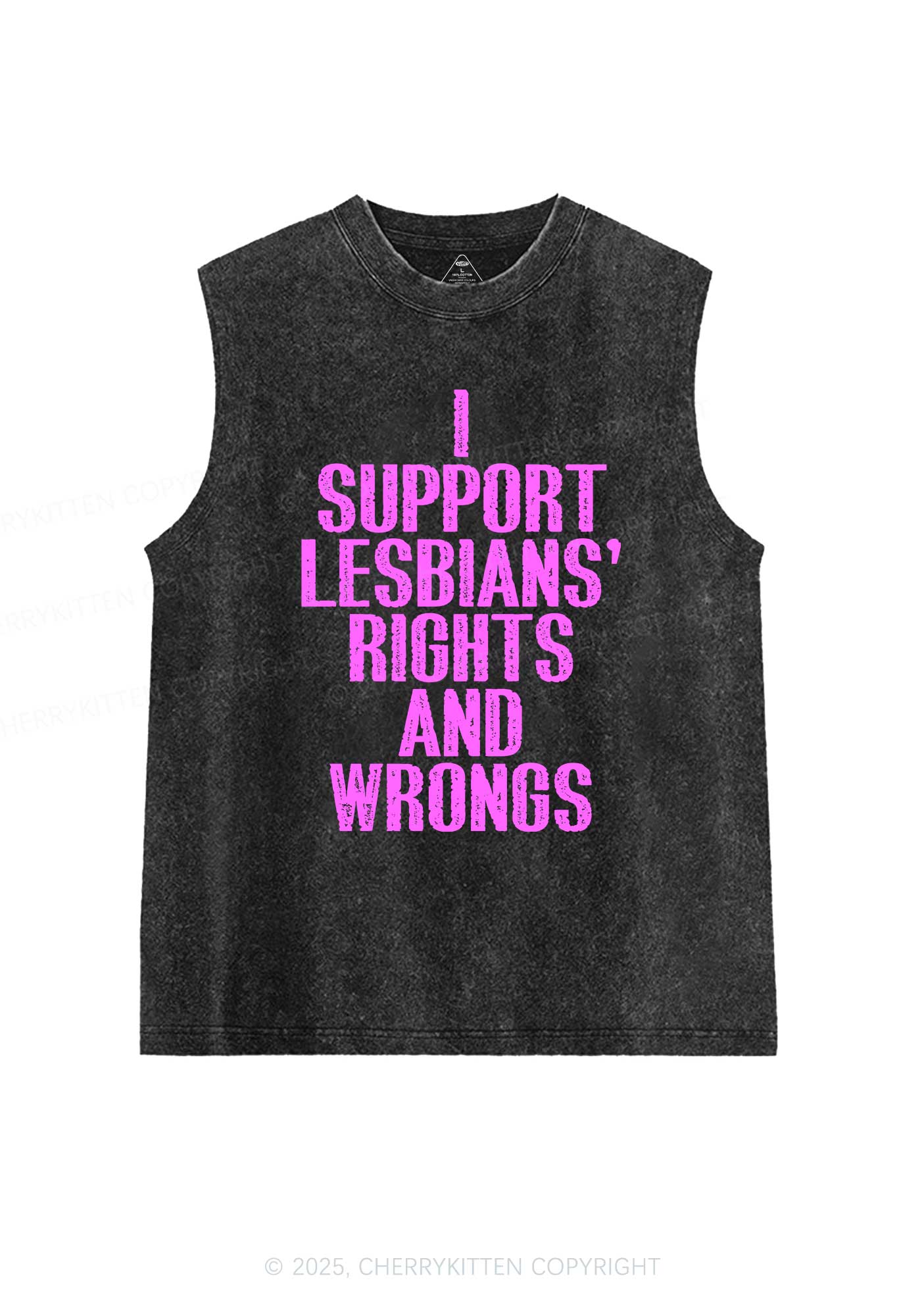 Support Lesbians Rights Pride Y2K Washed Muscle Tank Cherrykitten - Image 3