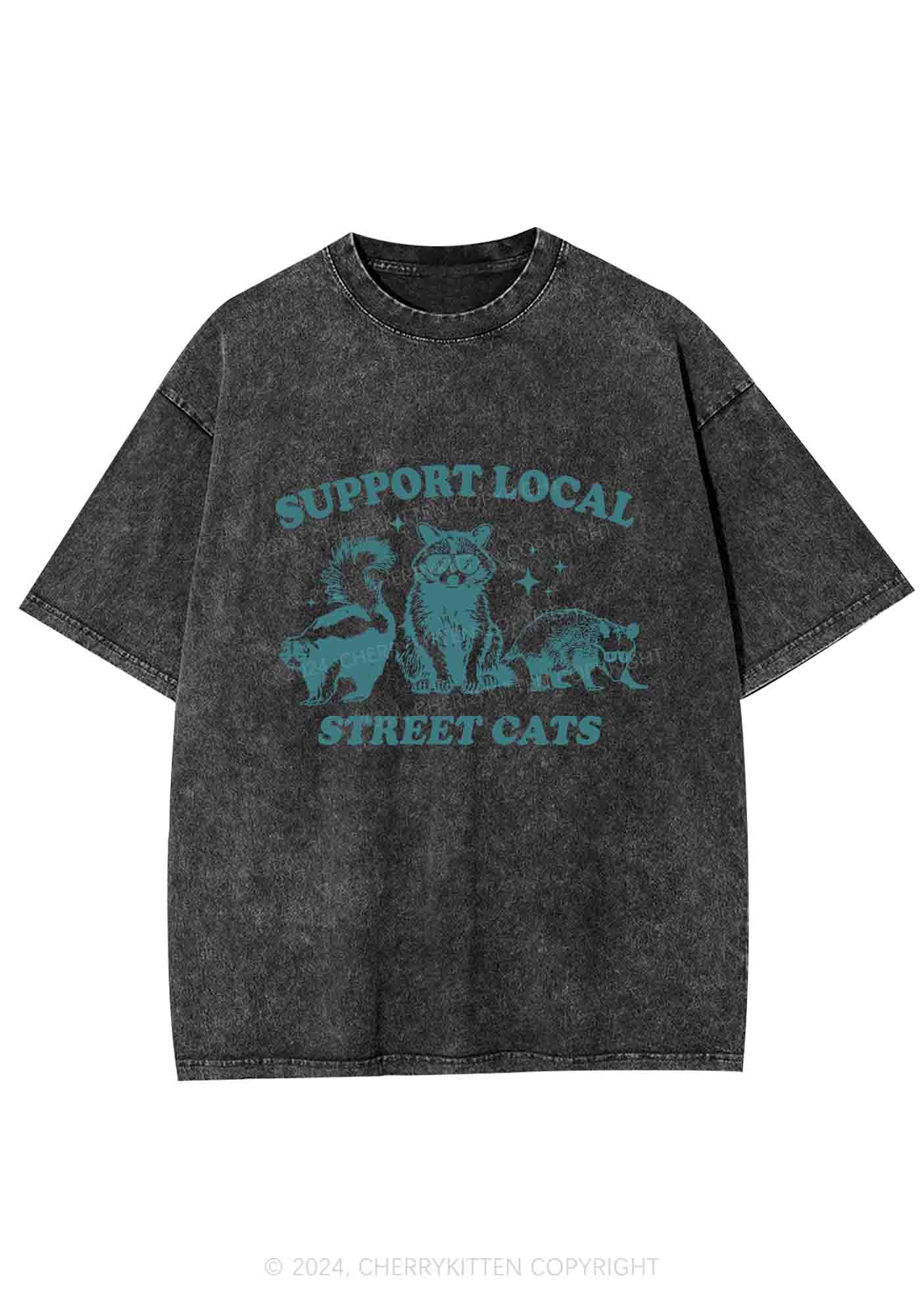 Support Local Street Cats Y2K Washed Tee Cherrykitten - Image 3