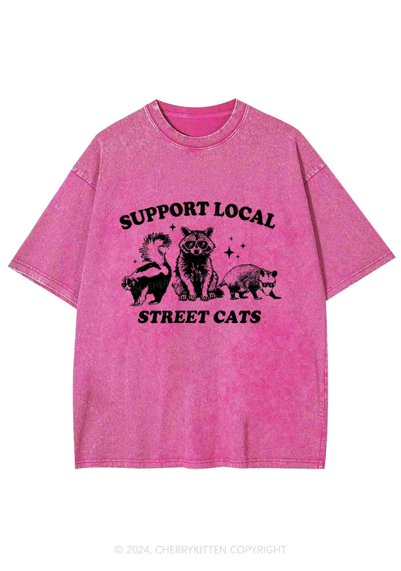 Support Local Street Cats Y2K Washed Tee Cherrykitten - Image 4