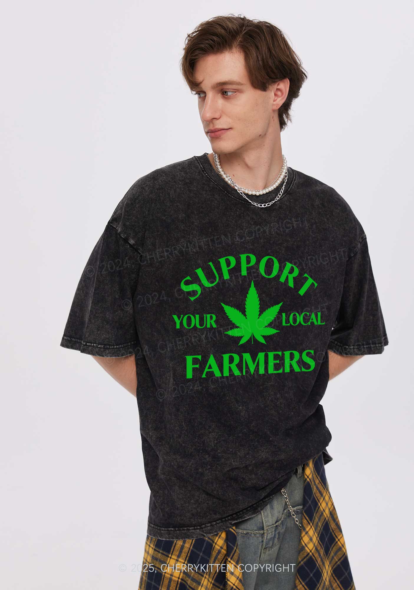 Support Your Local Farmers Y2K Shirts Washed Tee Cherrykitten - Image 2
