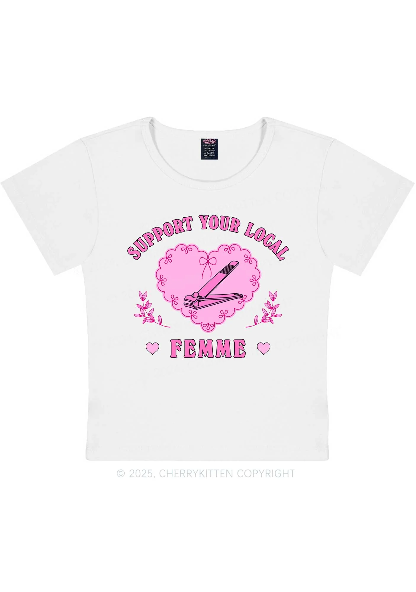 Support Your Local Femme Y2K Baby Tee Cherrykitten - Image 3