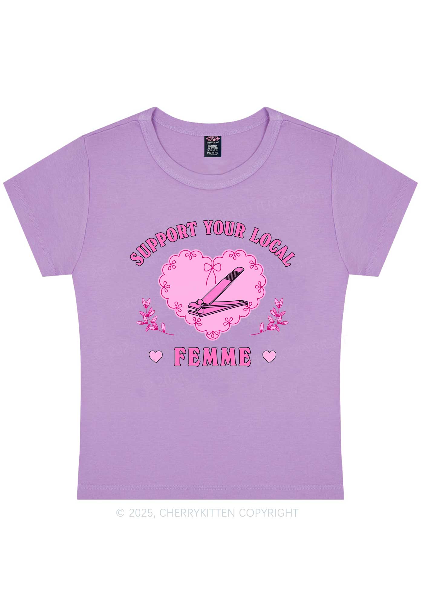 Support Your Local Femme Y2K Baby Tee Cherrykitten - Image 4