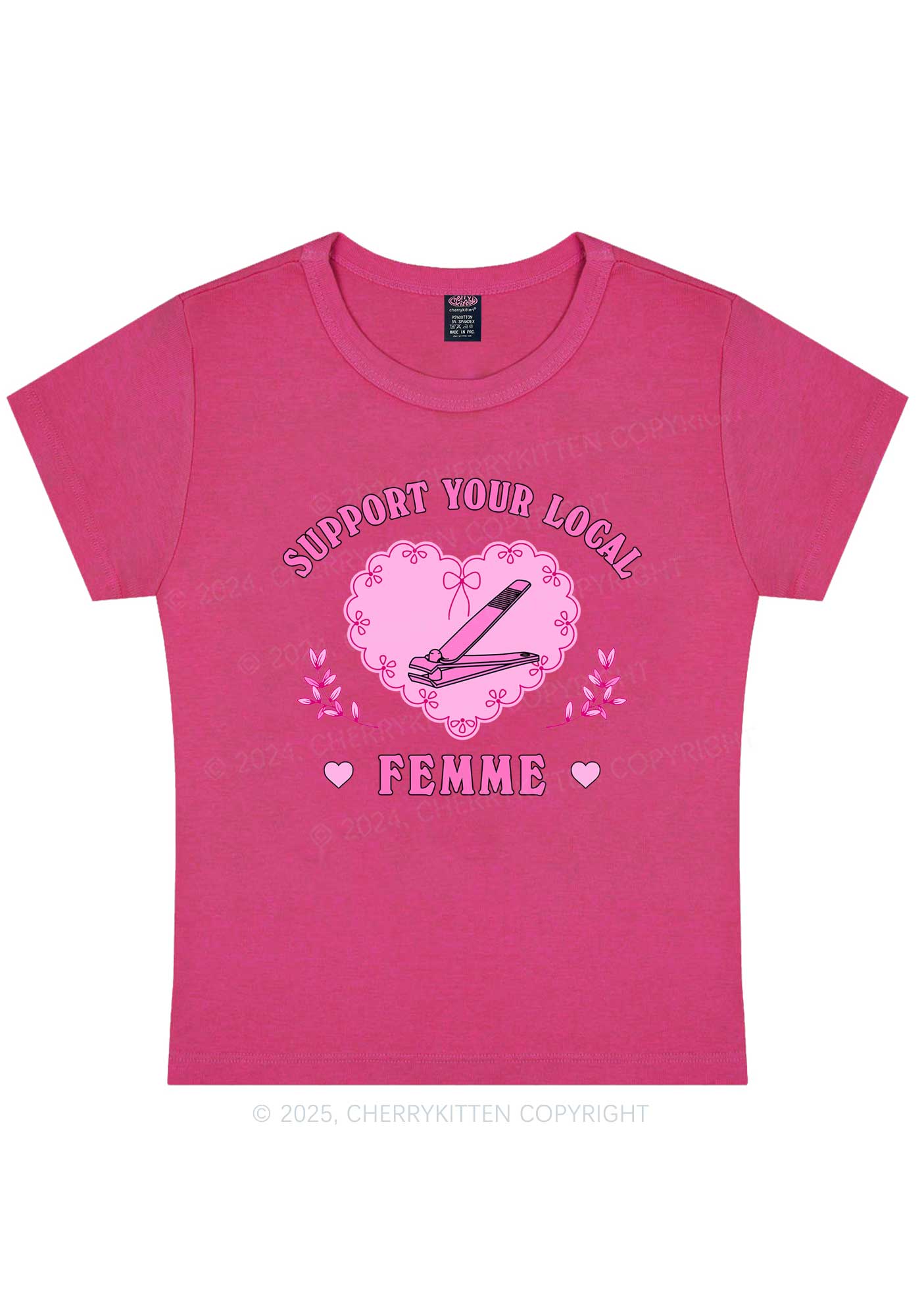 Support Your Local Femme Y2K Baby Tee Cherrykitten - Image 5