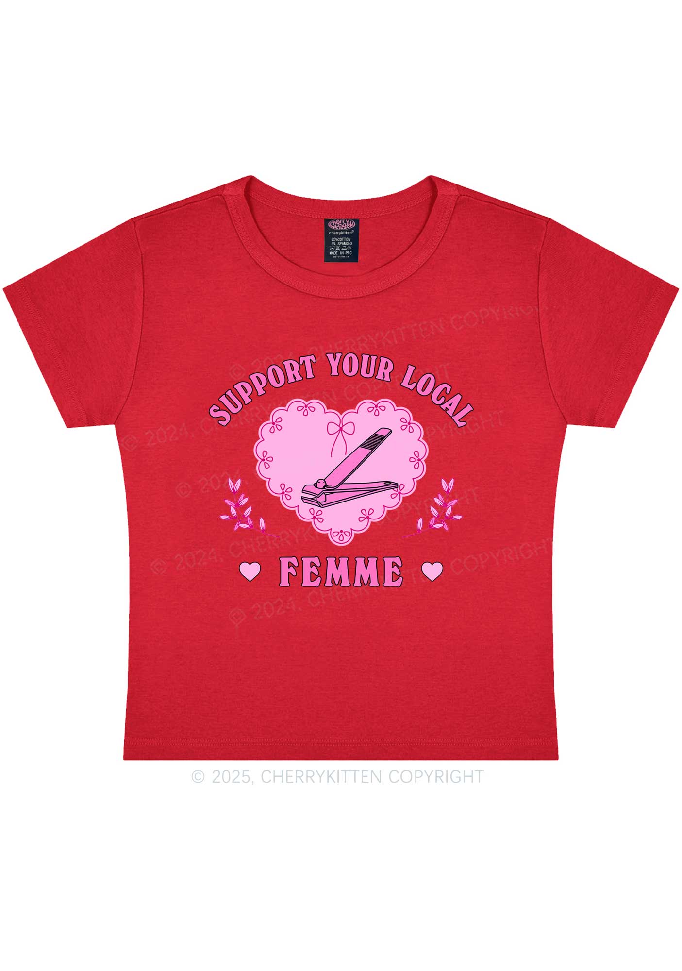 Support Your Local Femme Y2K Baby Tee Cherrykitten - Image 6