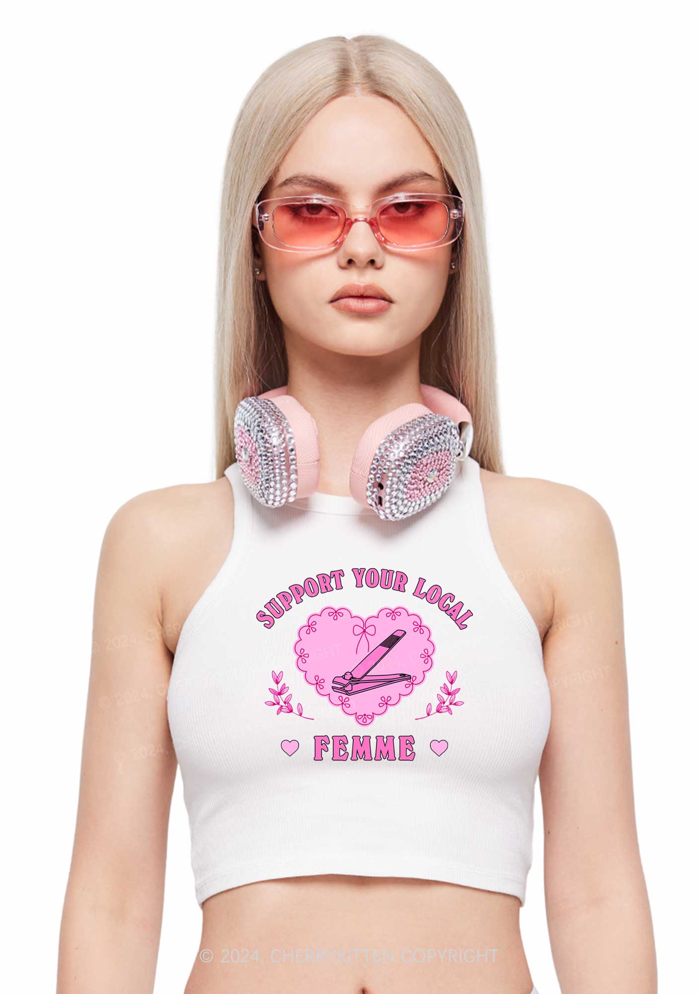 Support Your Local Femme Y2K Crop Tank Top Cherrykitten - Image 2