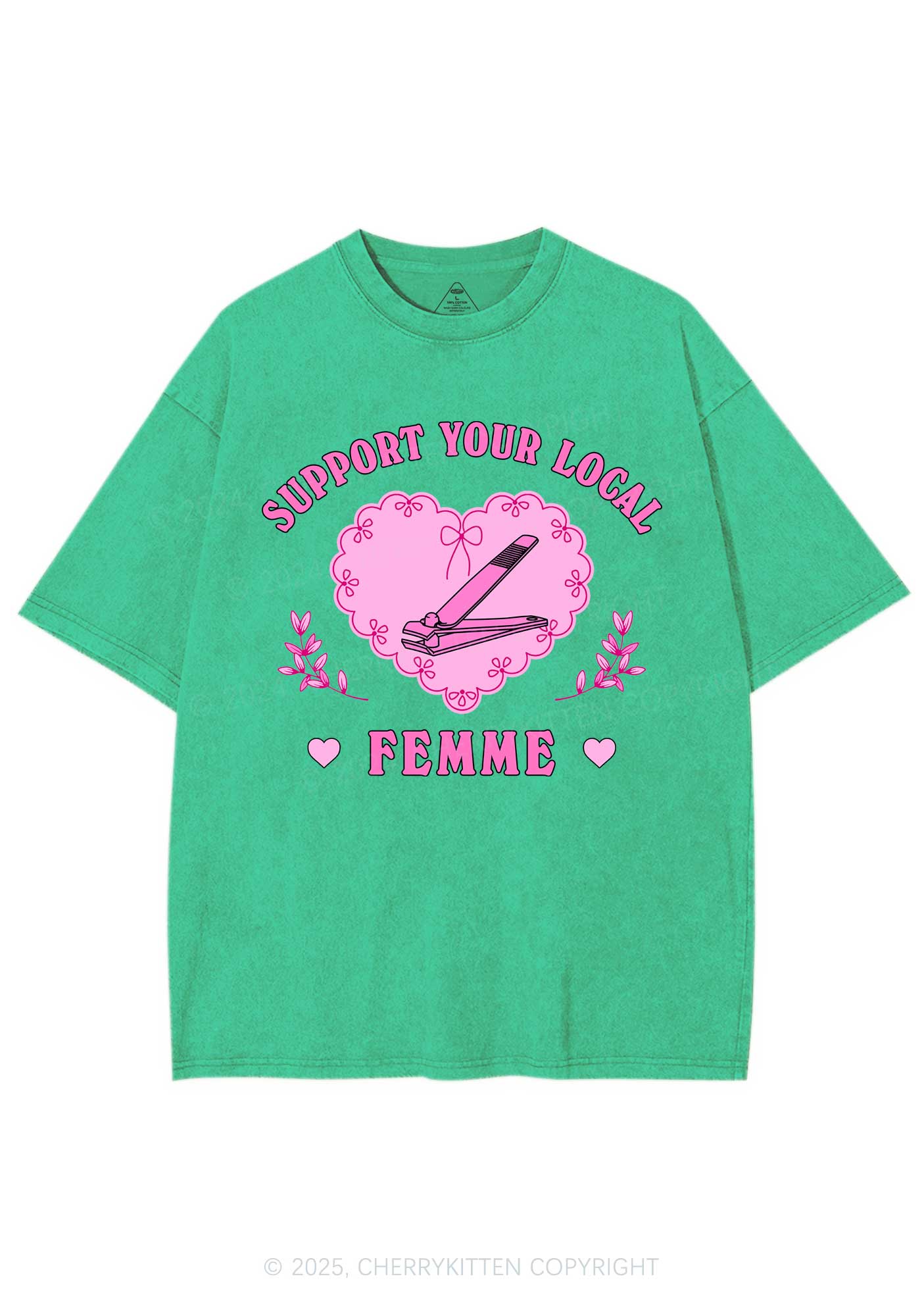 Support Your Local Femme Y2K Shirts Washed Tee Cherrykitten - Image 8