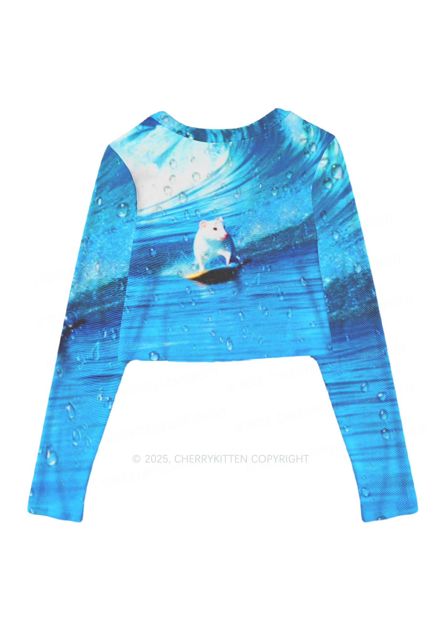 Surfing Mouse Y2K Mesh Long Sleeve Crop Top Cherrykitten - Image 3