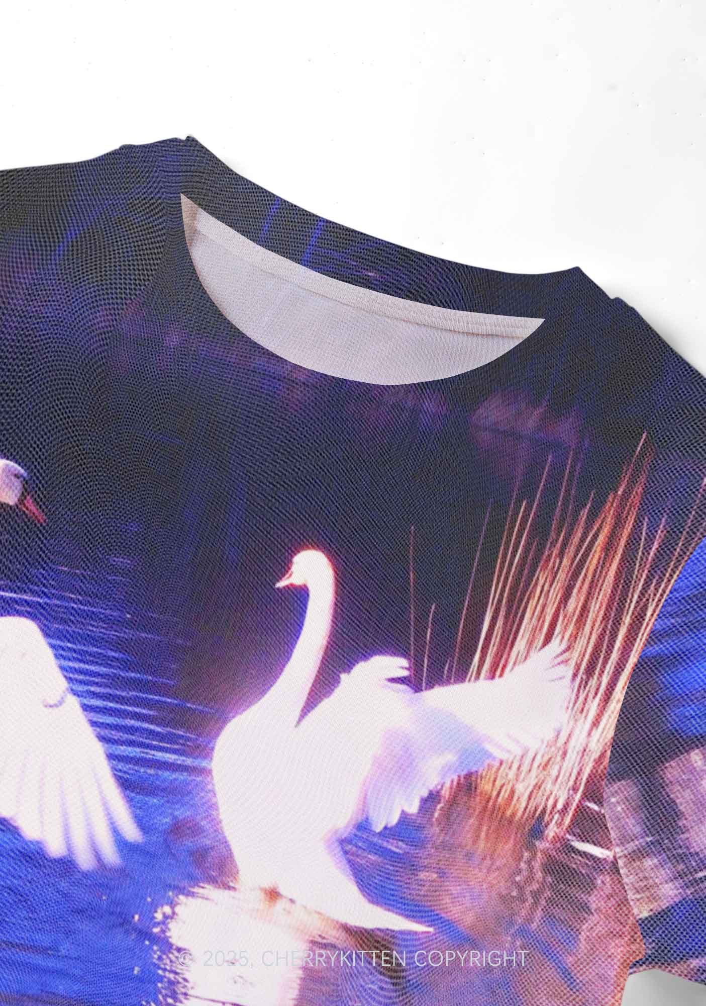 Swans on Water Y2K Mesh Crop Top Cherrykitten - Image 3