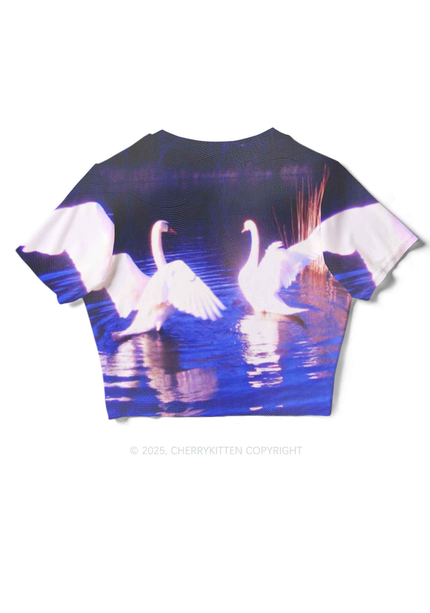 Swans on Water Y2K Mesh Crop Top Cherrykitten - Image 5