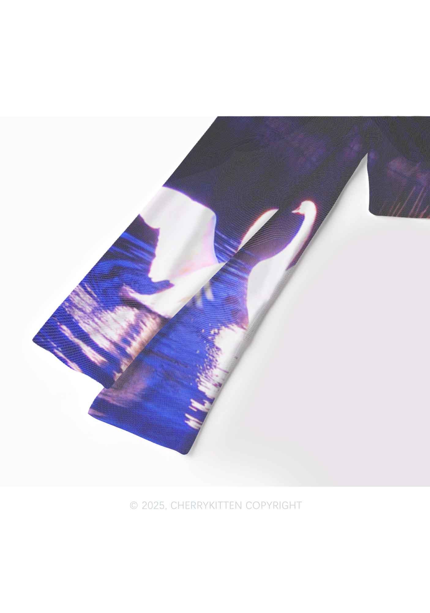 Swans on Water Y2K Mesh Long Sleeve Crop Top Cherrykitten - Image 4