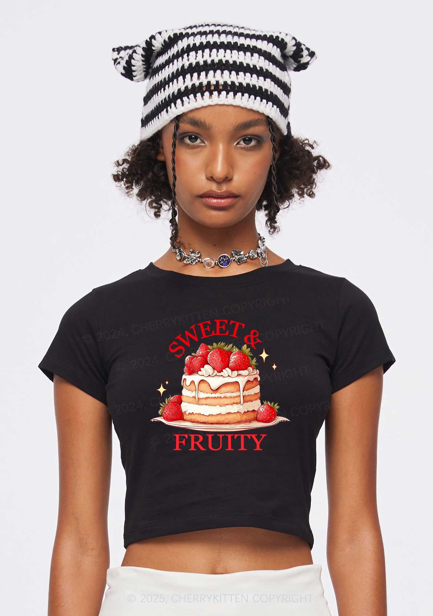 Sweet And Fruity Cake Y2K Baby Tee Cherrykitten - Image 2