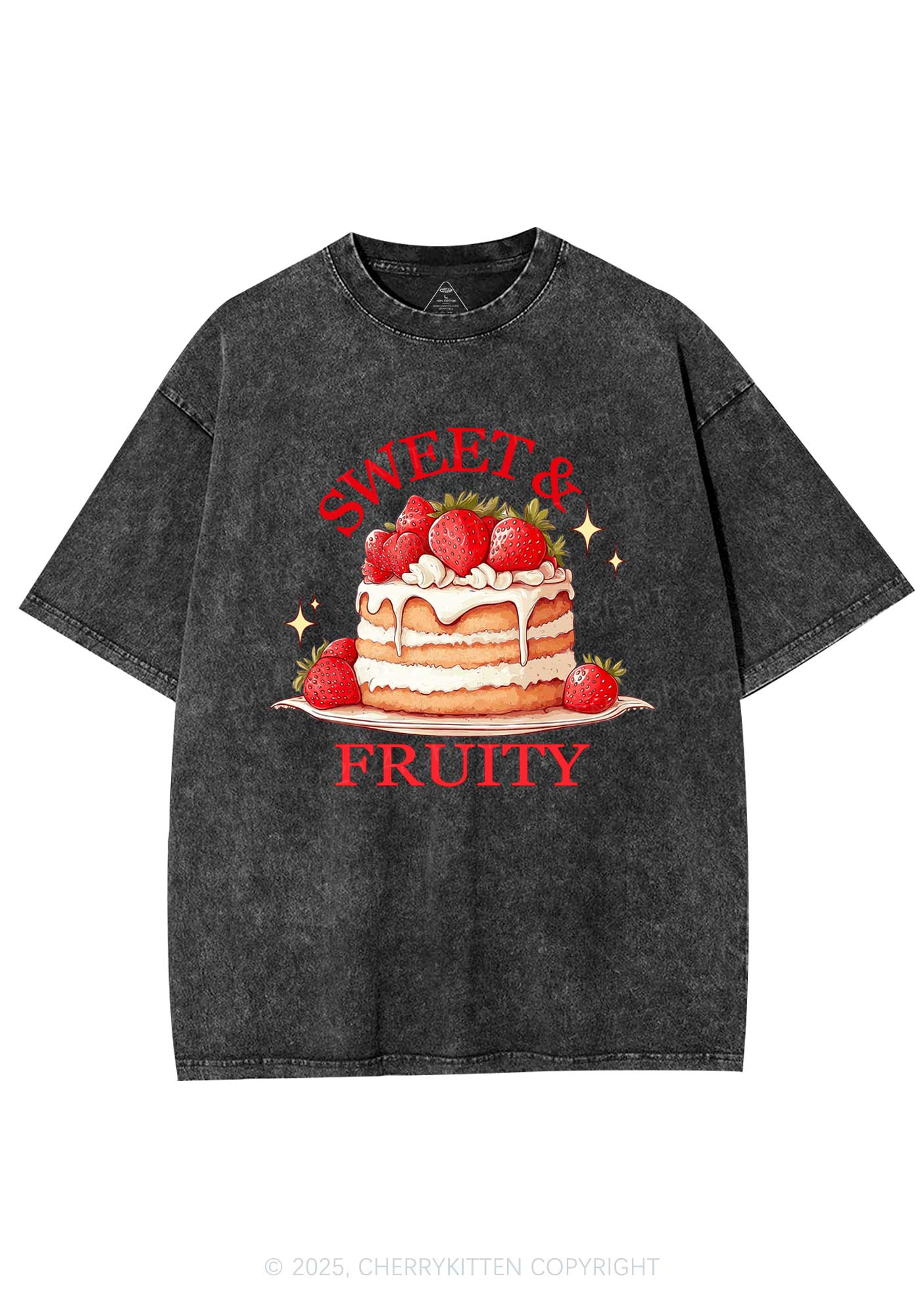 Sweet And Fruity Cake Y2K Shirts Washed Tee Cherrykitten - Image 3