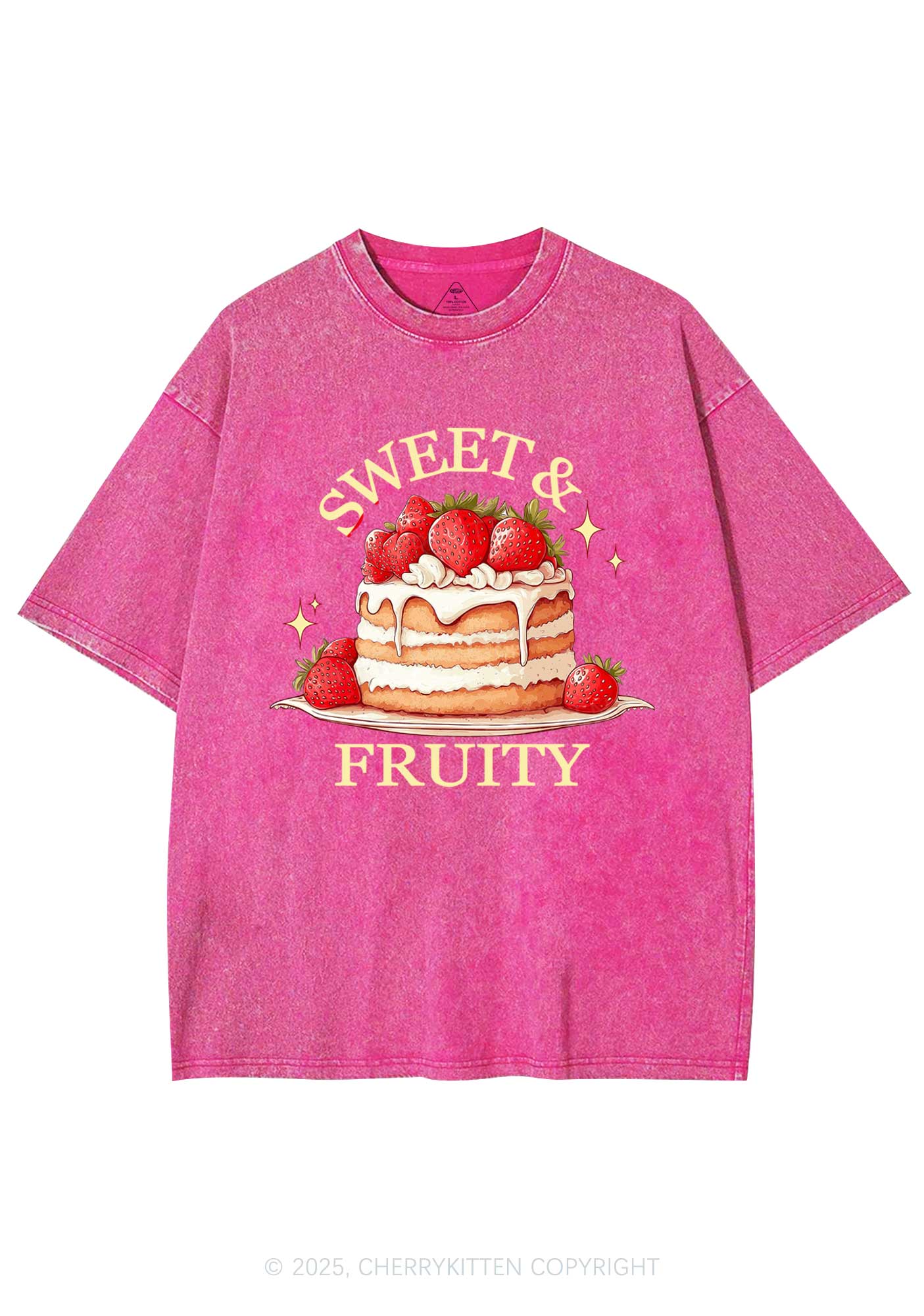 Sweet And Fruity Cake Y2K Shirts Washed Tee Cherrykitten - Image 4