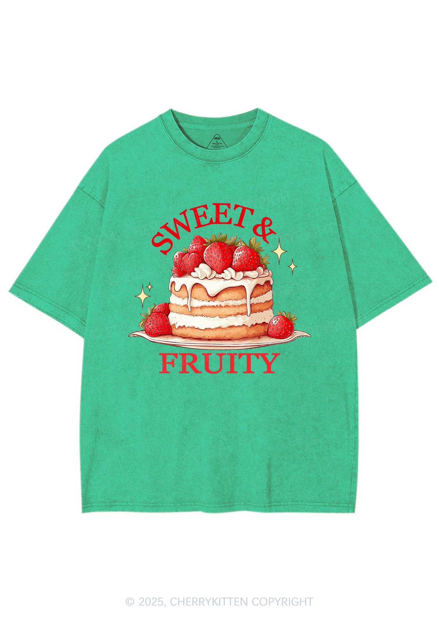 Sweet And Fruity Cake Y2K Shirts Washed Tee Cherrykitten - Image 6