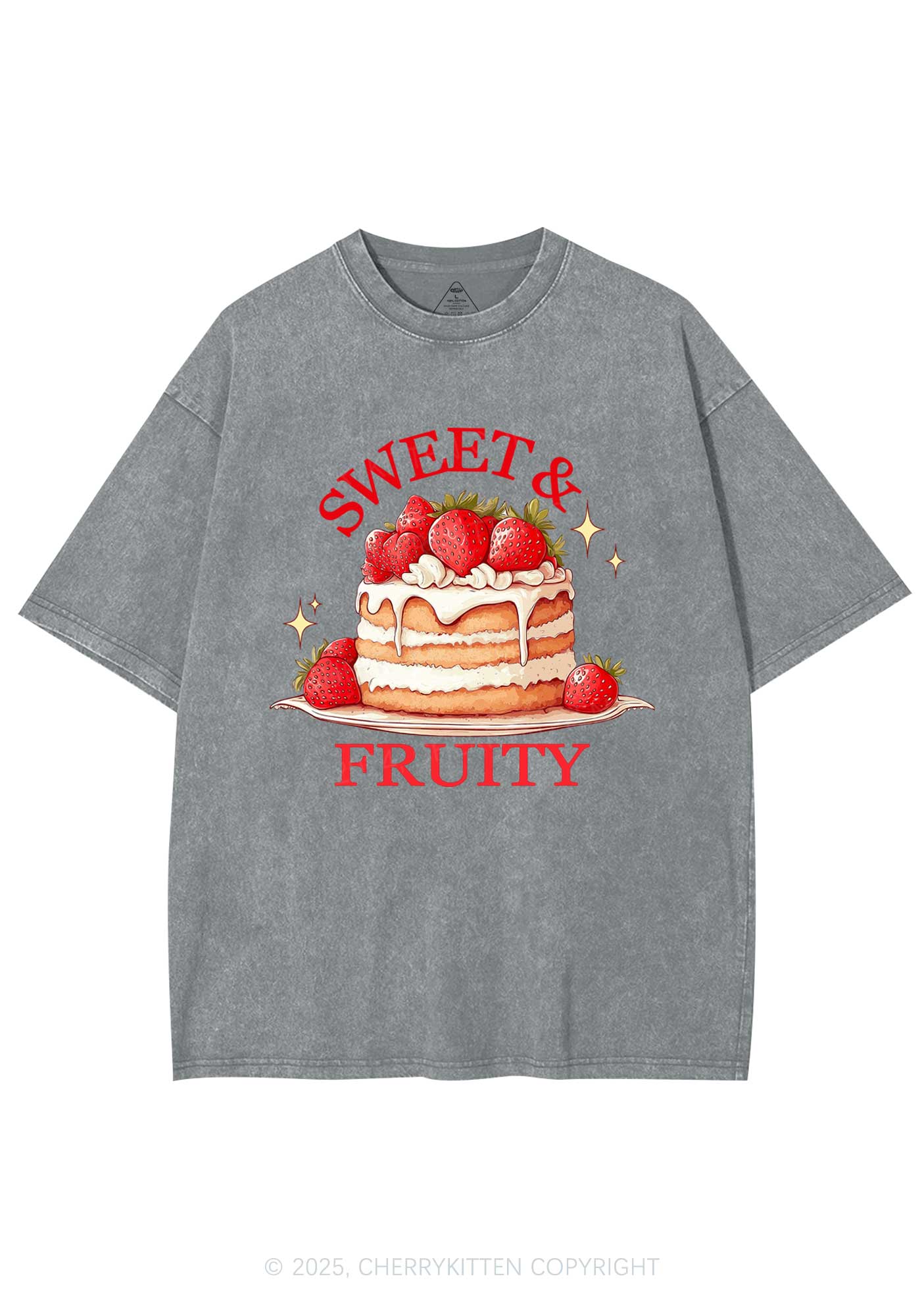 Sweet And Fruity Cake Y2K Shirts Washed Tee Cherrykitten - Image 7