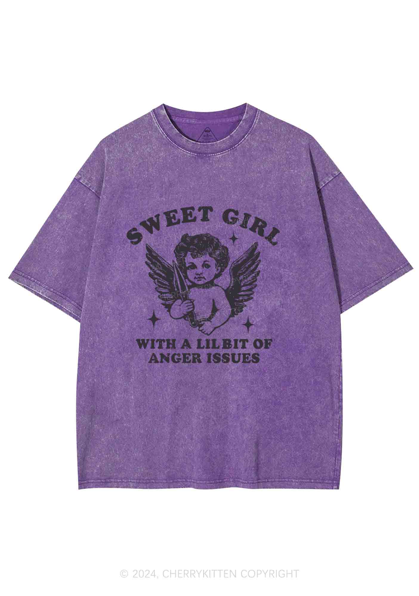 Sweet Girl With Anger Issues Y2K Washed Tee Cherrykitten - Image 5