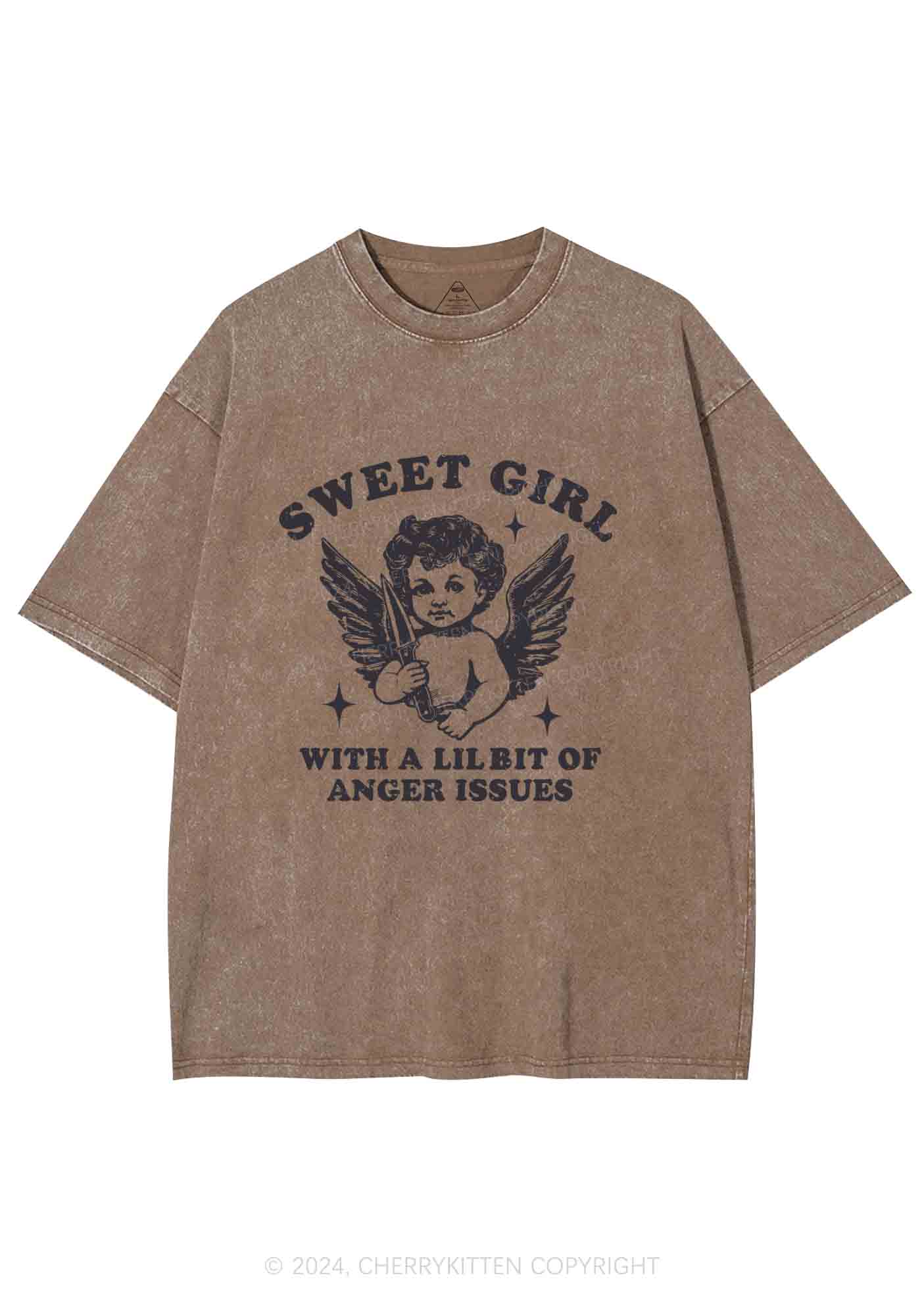 Sweet Girl With Anger Issues Y2K Washed Tee Cherrykitten - Image 7