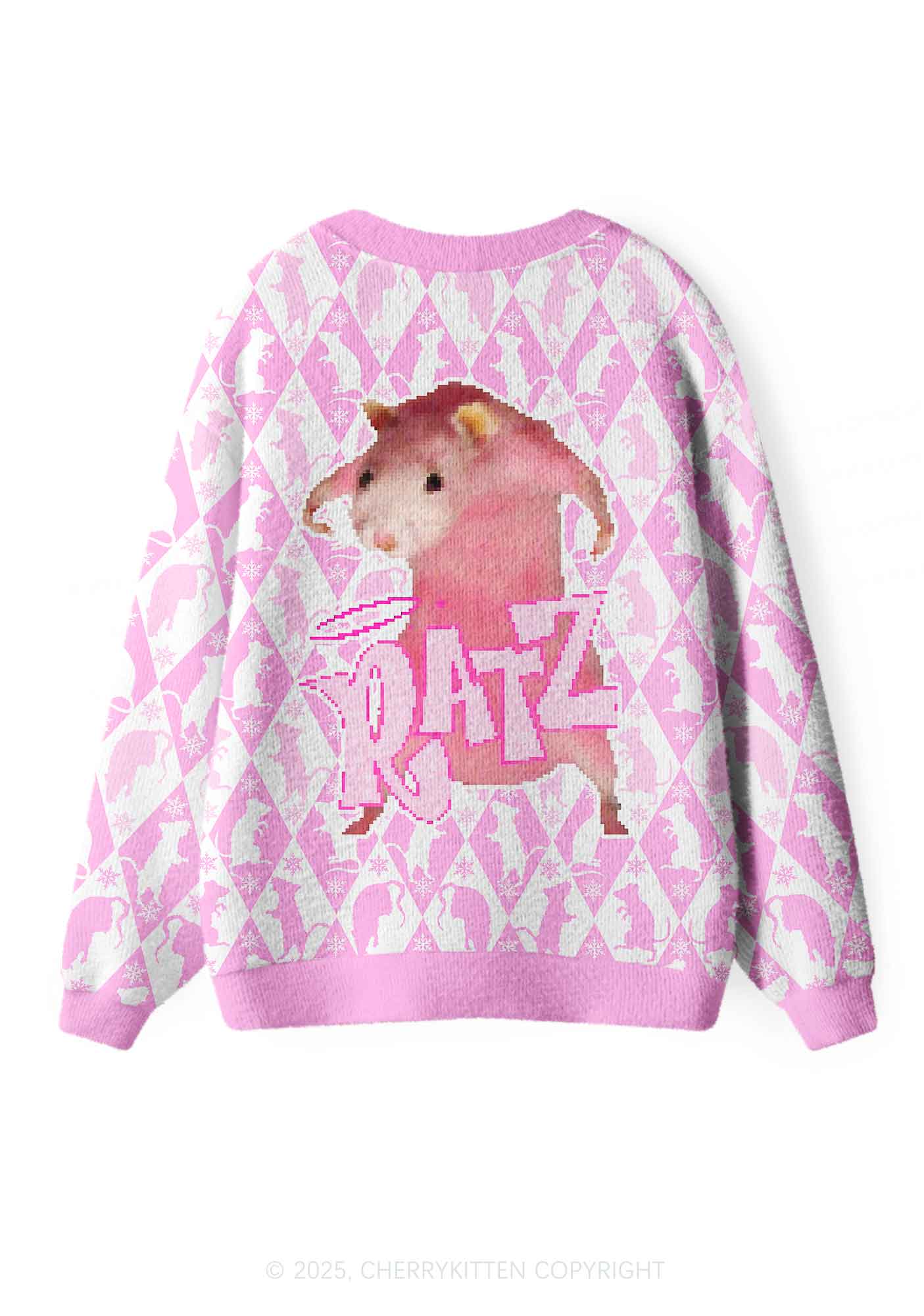 Sweet Pink Ratz Y2K Christmas Cardigan Knit Sweatshirt Cherrykitten - Image 2