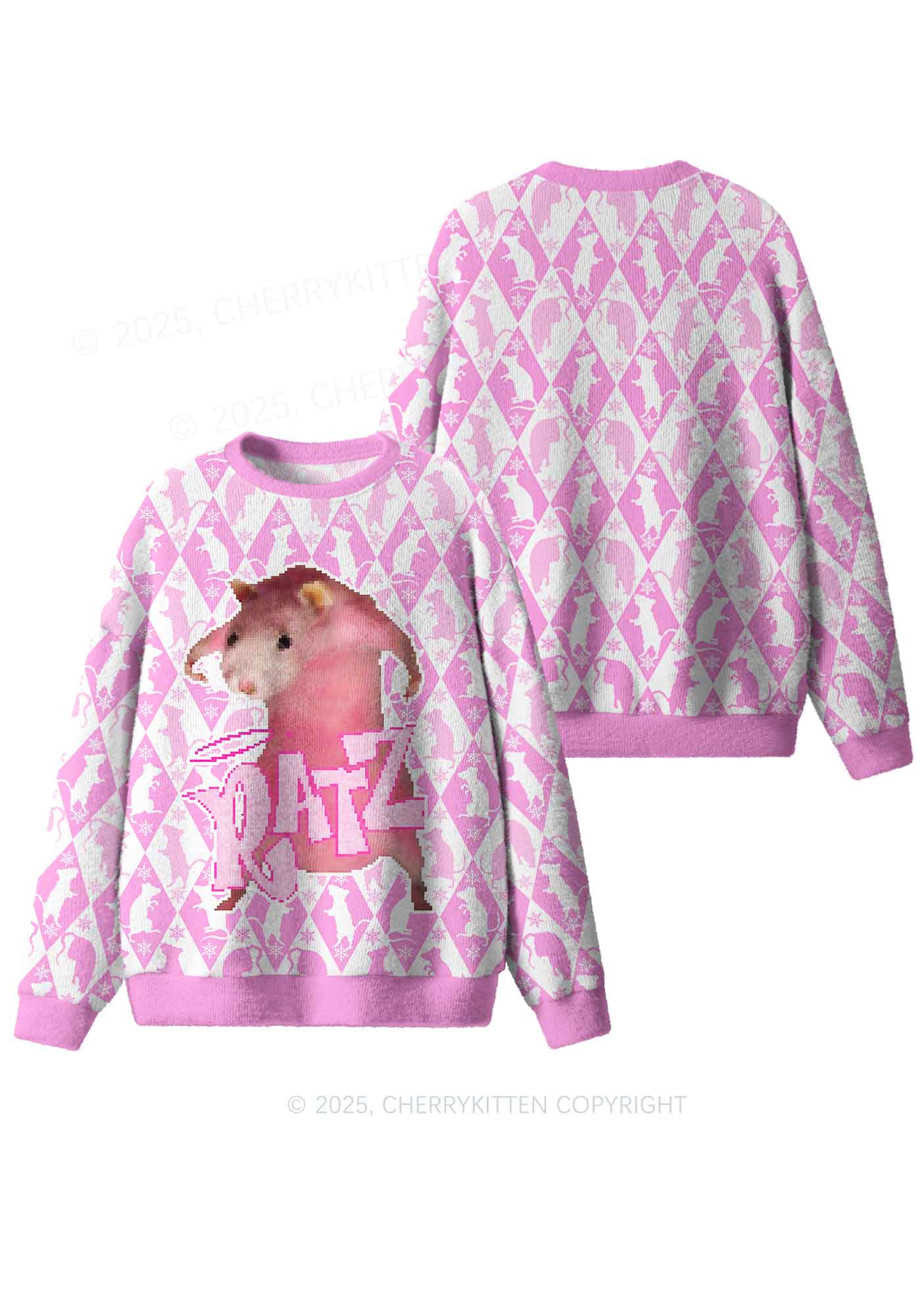 Sweet Pink Ratz Y2K Christmas Knit Sweatshirt Cherrykitten - Image 3