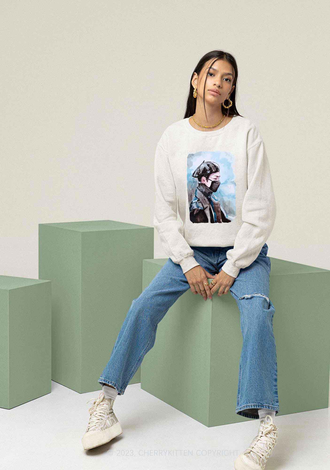 Taehyung Photo Kpop Y2K Sweatshirt Cherrykitten - Image 2