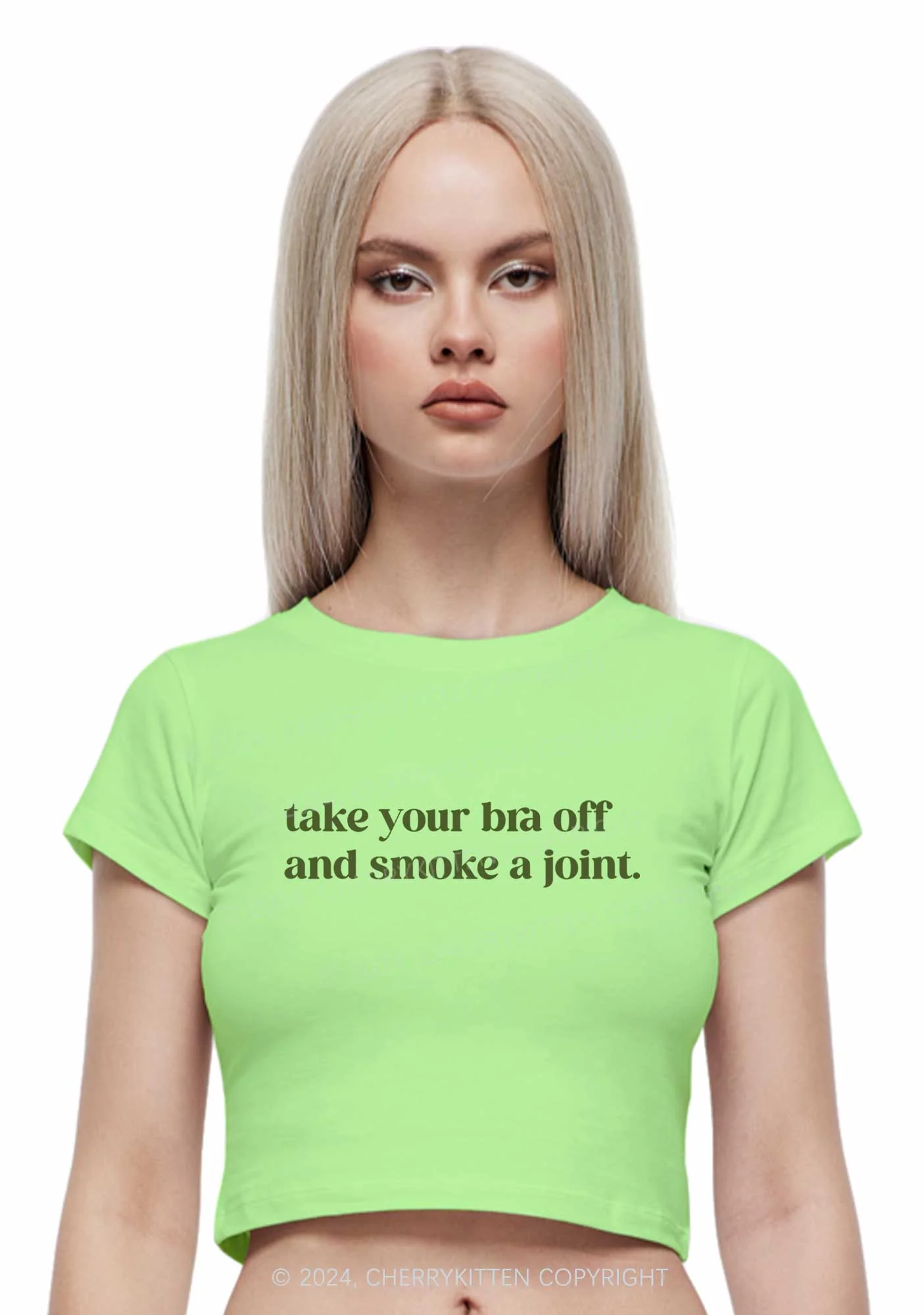 Take Your Bra Off Y2K Baby Tee Cherrykitten - Image 2