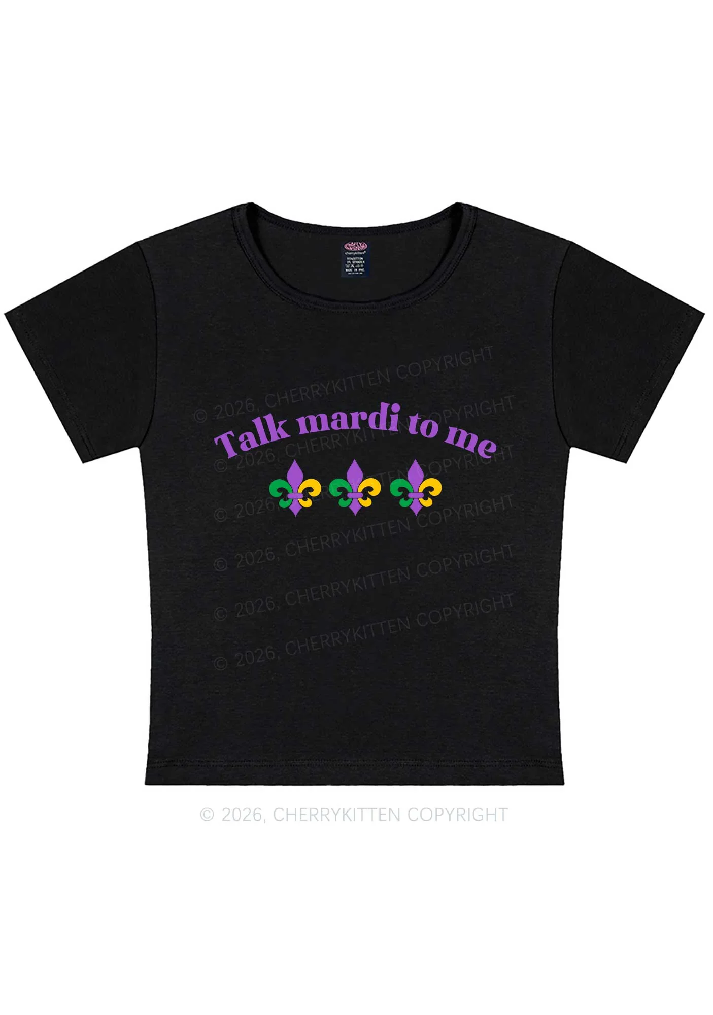 Talk Mardi To Me Y2K Baby Tee Cherrykitten - Image 3