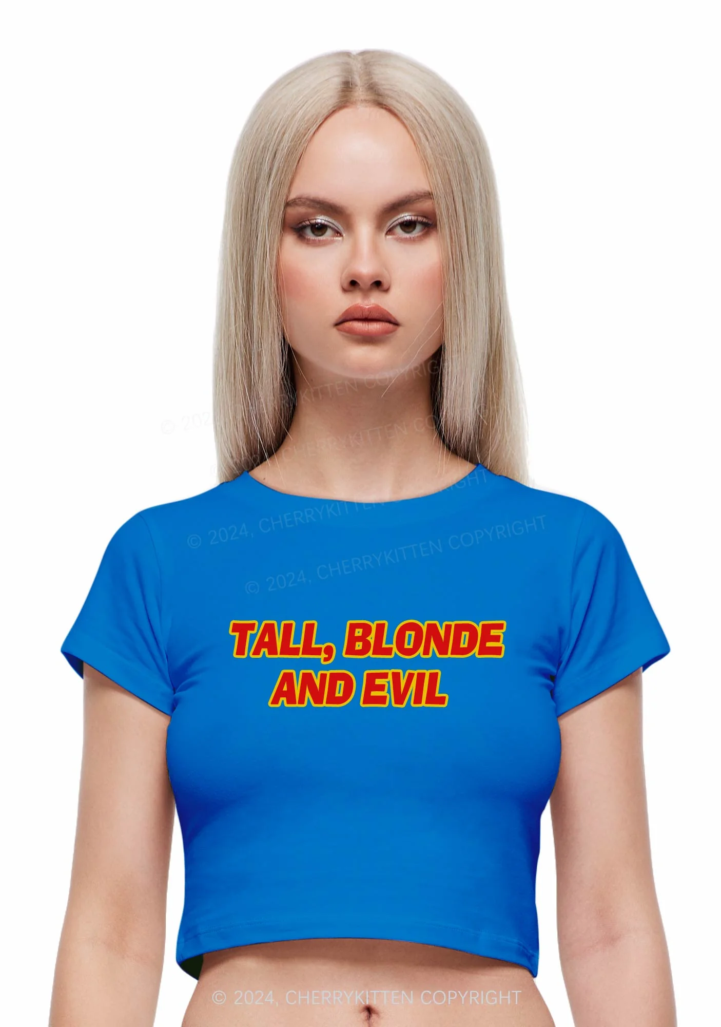 Tall Blonde And Evil Y2K Baby Tee Cherrykitten - Image 2