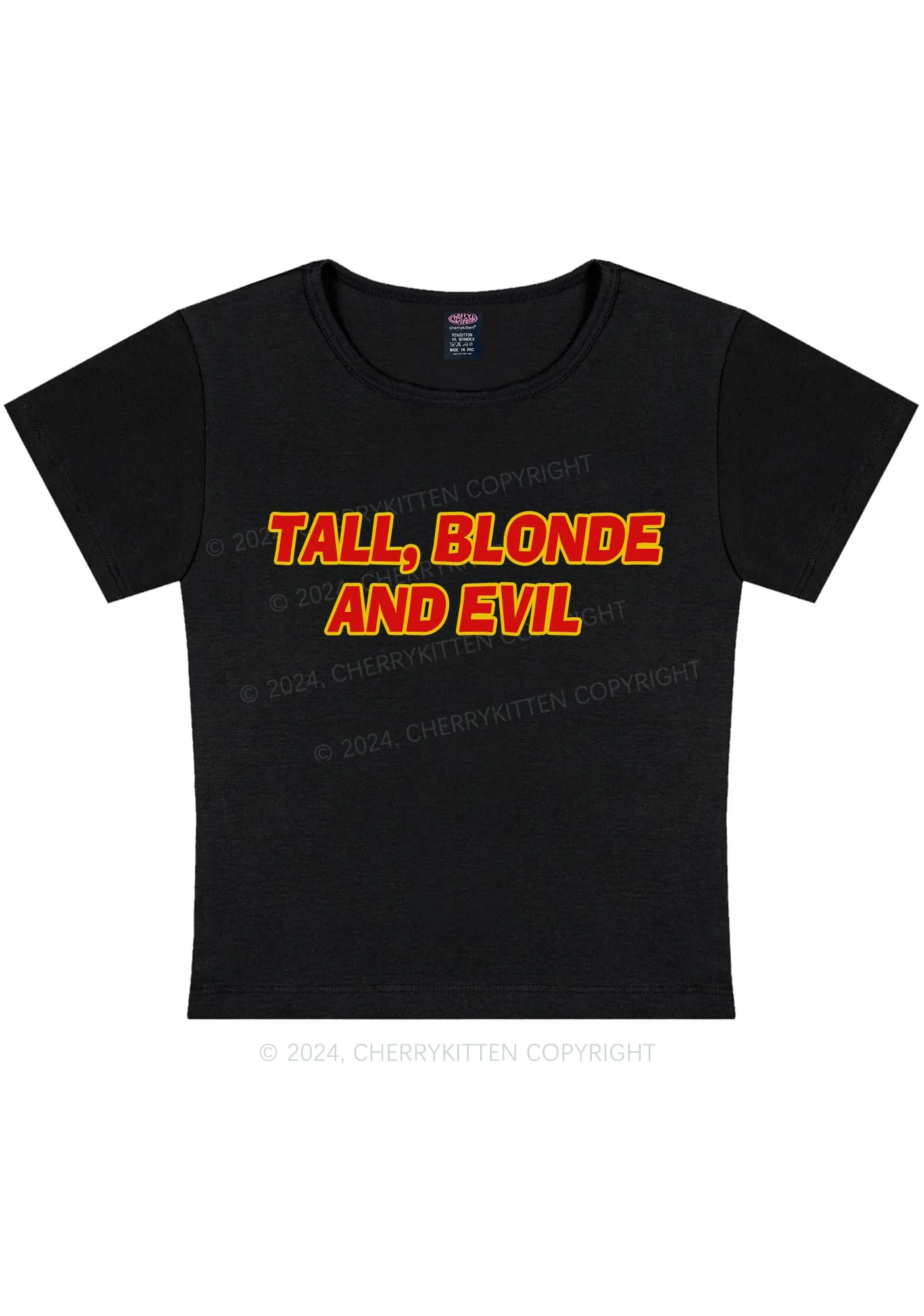 Tall Blonde And Evil Y2K Baby Tee Cherrykitten - Image 3