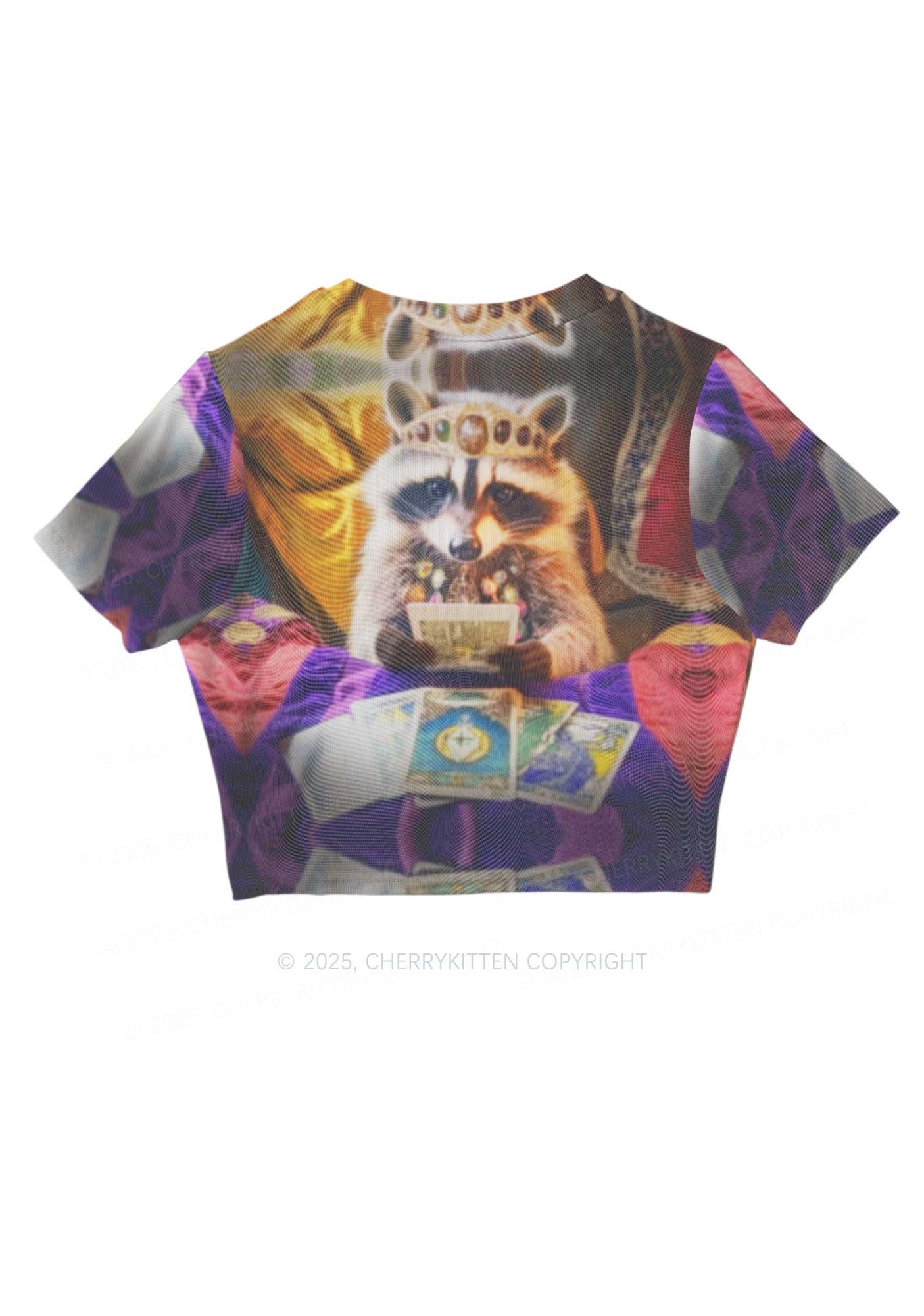 Tarot Raccoon Y2K Mesh Crop Top Cherrykitten - Image 3