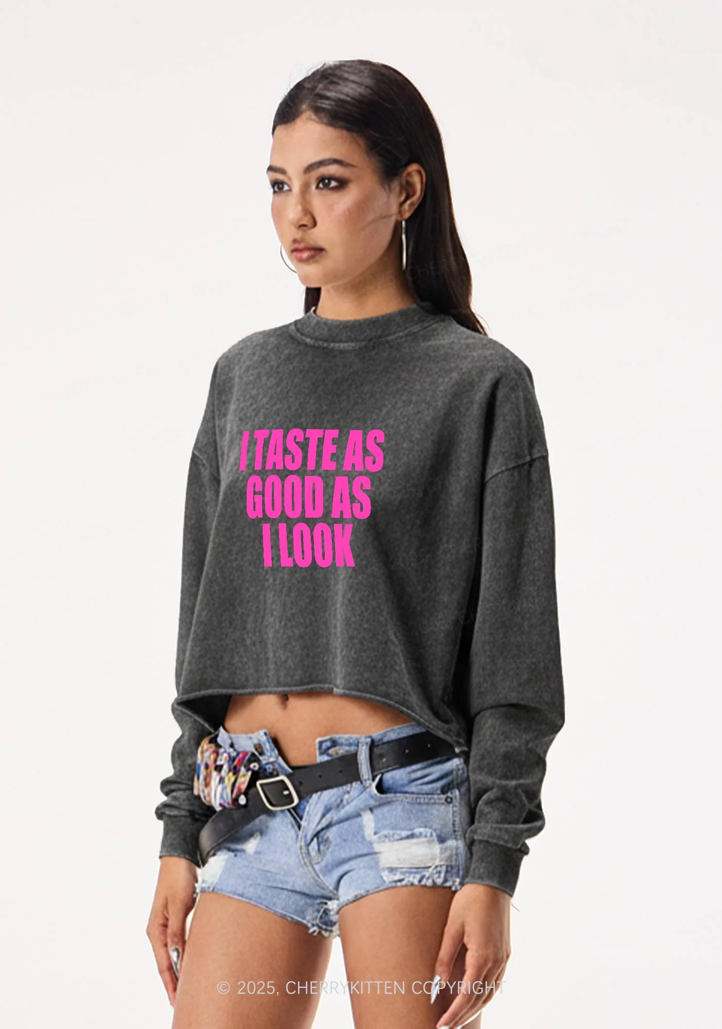 Taste Good Y2K Crop Washed Sweatshirts Cherrykitten - Image 2