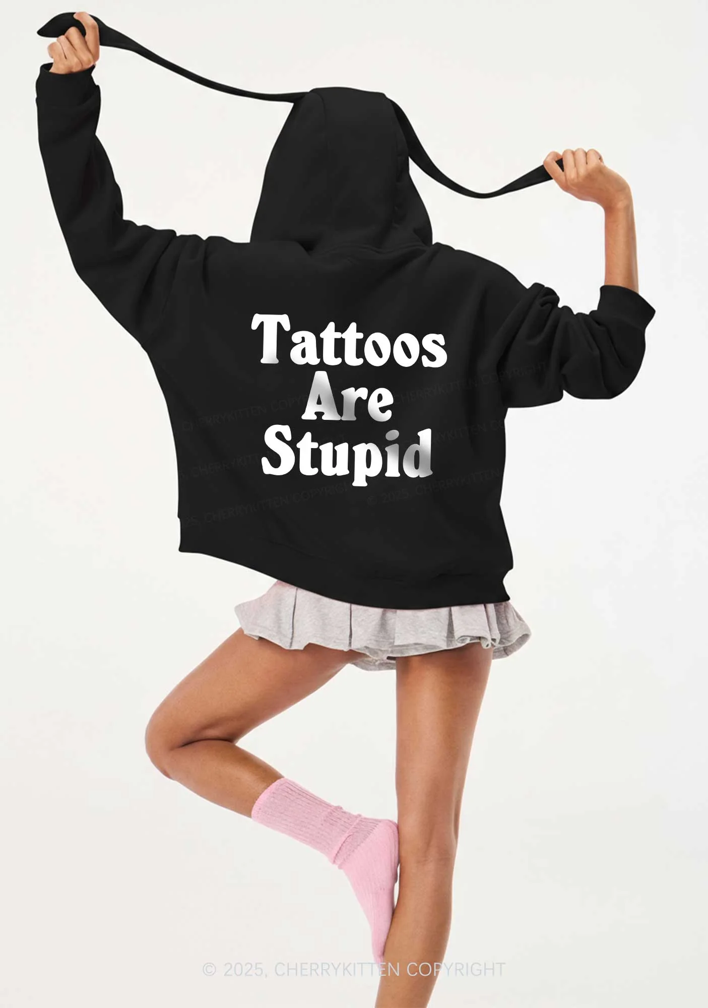 Tattoos Are Stupid Y2K Bunny Ear Zip Hoodie Cherrykitten - Image 3