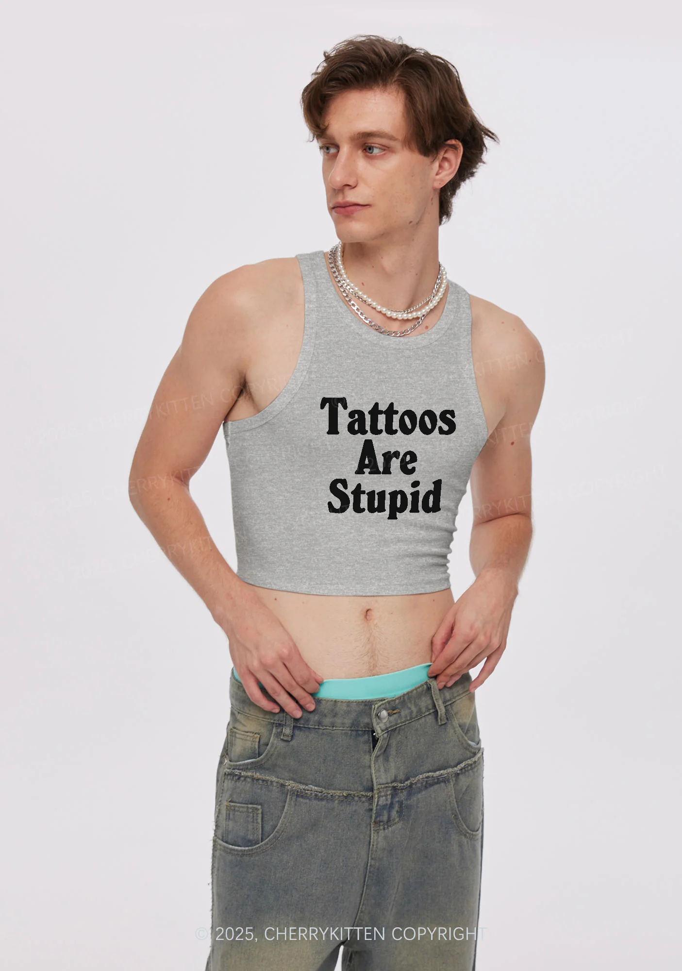 Tattoos Are Stupid Y2K Crop Tank Top Cherrykitten - Image 2