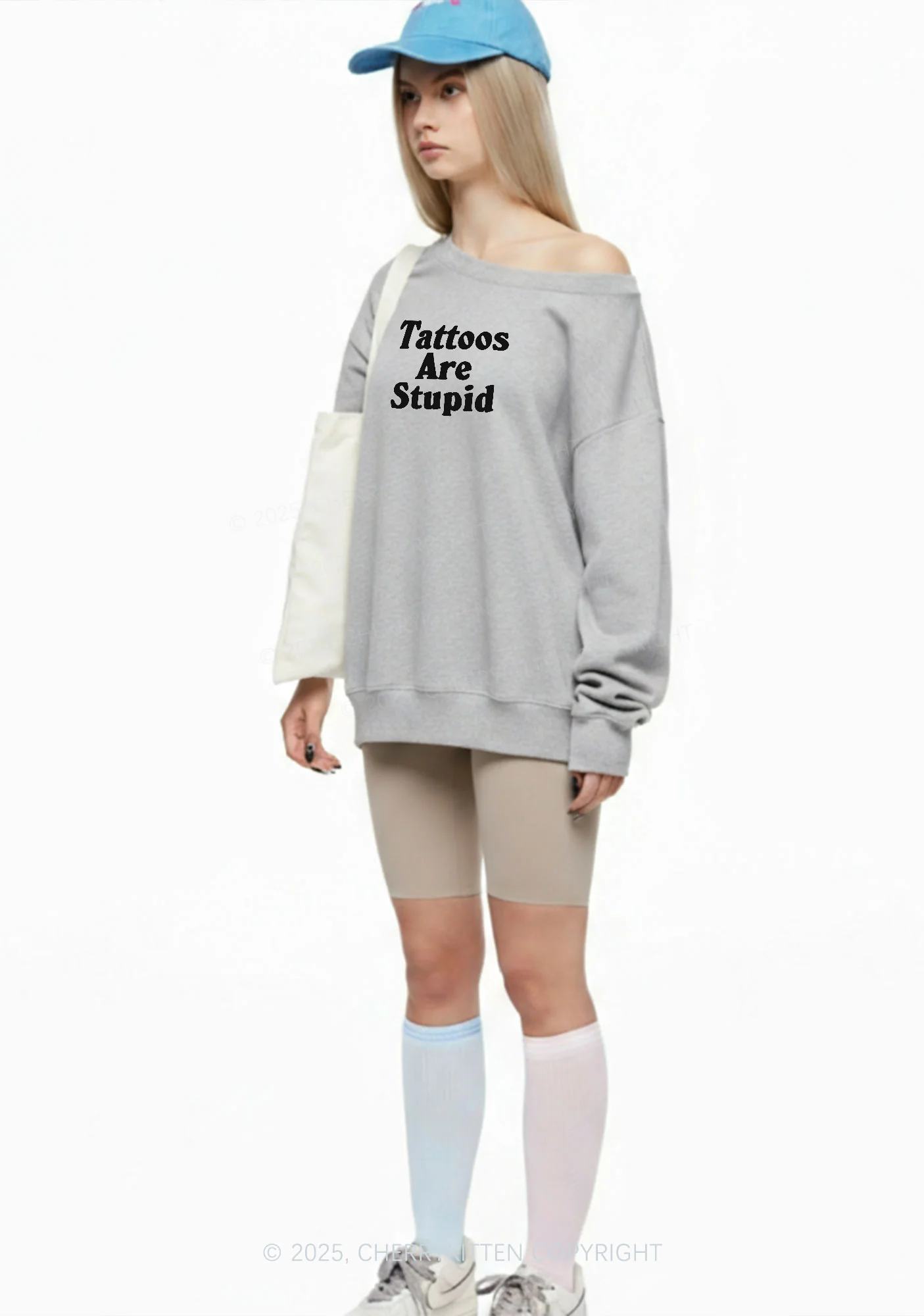 Tattoos Are Stupid Y2K Off Shoulder Sweatshirts Cherrykitten - Image 2