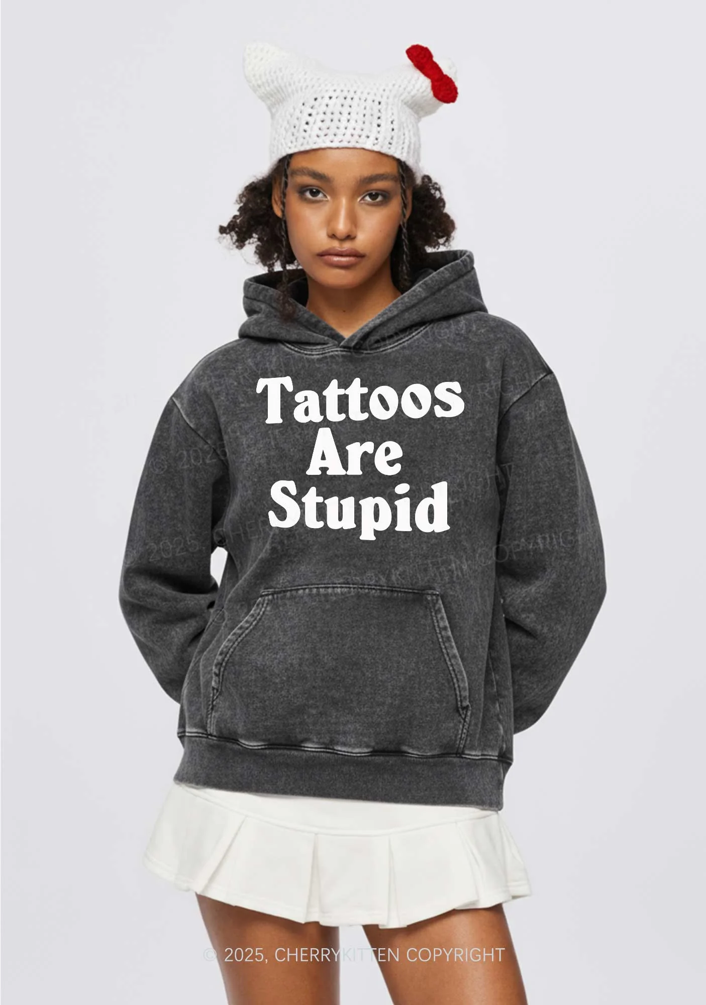 Tattoos Are Stupid Y2K Washed Hoodie Cherrykitten - Image 2