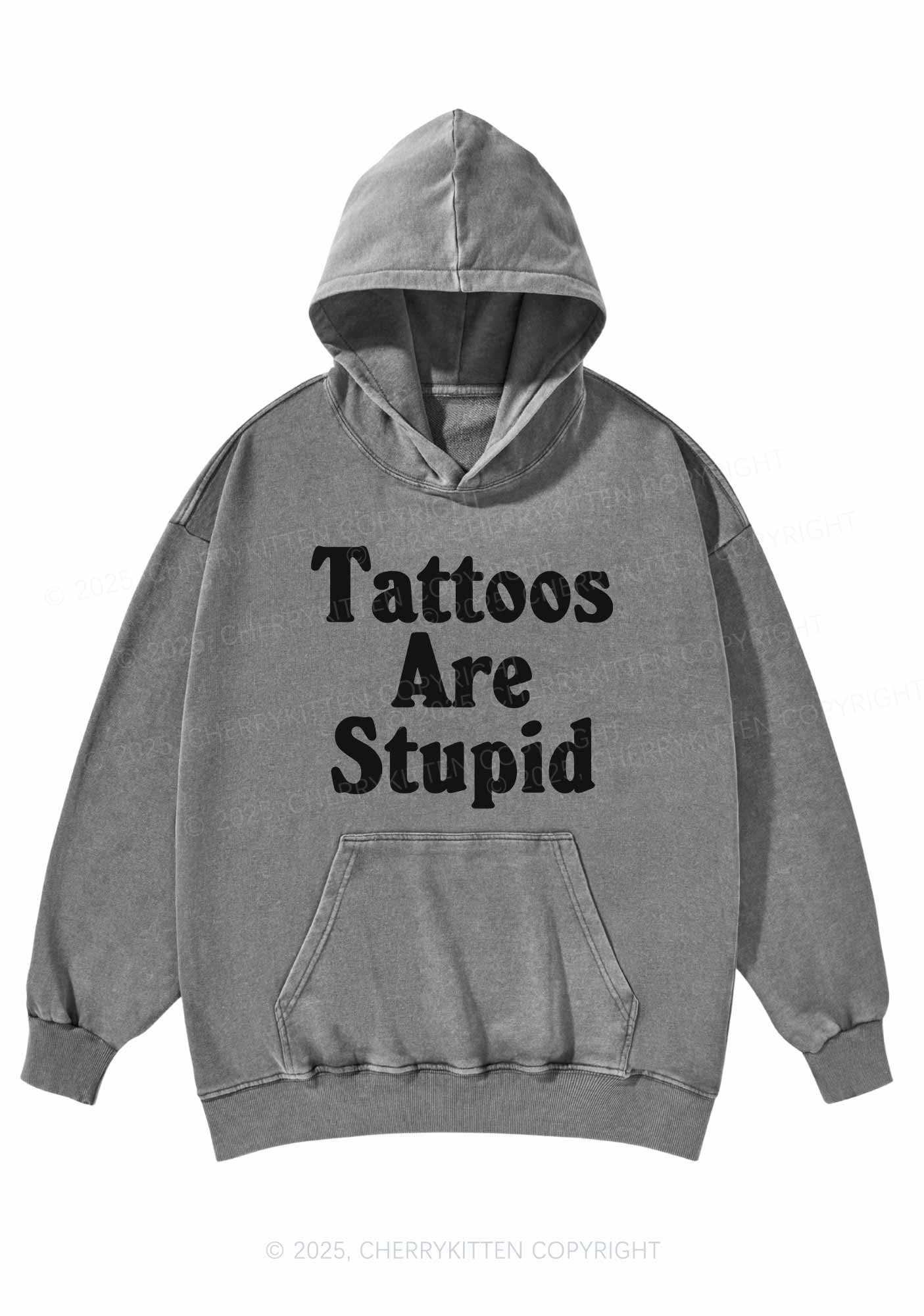 Tattoos Are Stupid Y2K Washed Hoodie Cherrykitten - Image 5