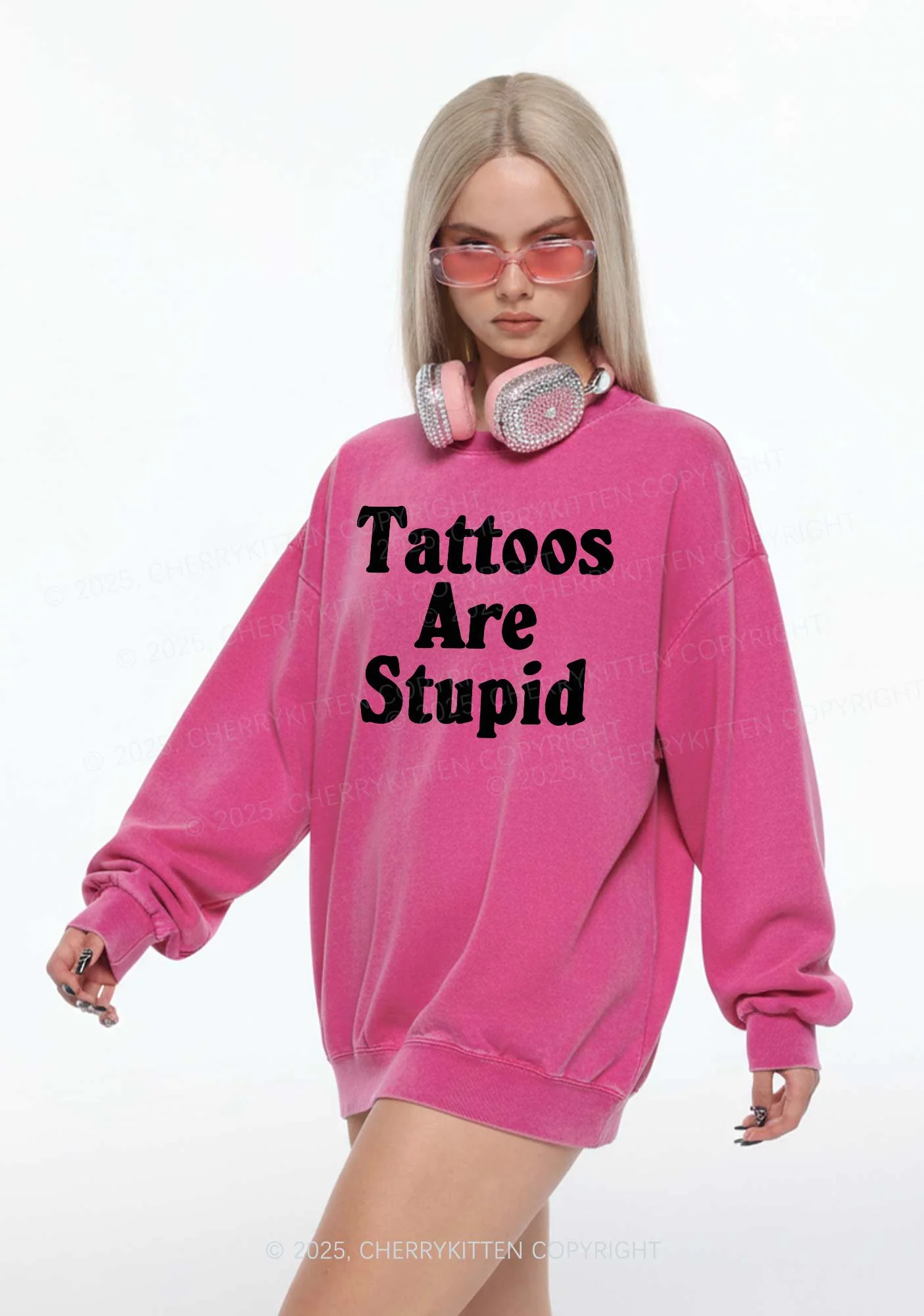 Tattoos Are Stupid Y2K Washed Sweatshirts Cherrykitten - Image 2
