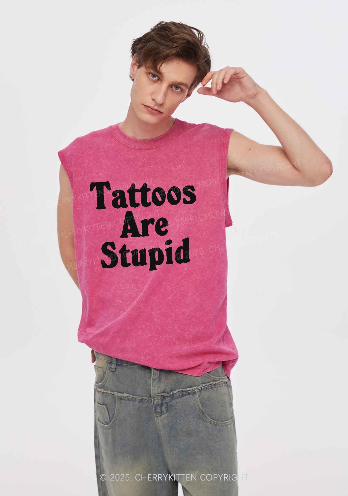 Tattoos Are Stupid Y2K Washed Tank Cherrykitten - Image 2