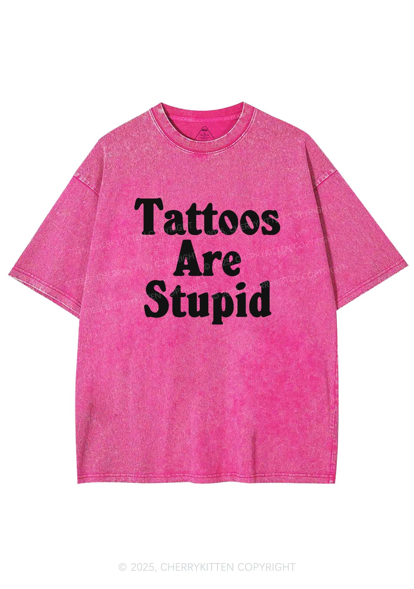 Tattoos Are Stupid Y2K Washed Tee Cherrykitten - Image 3