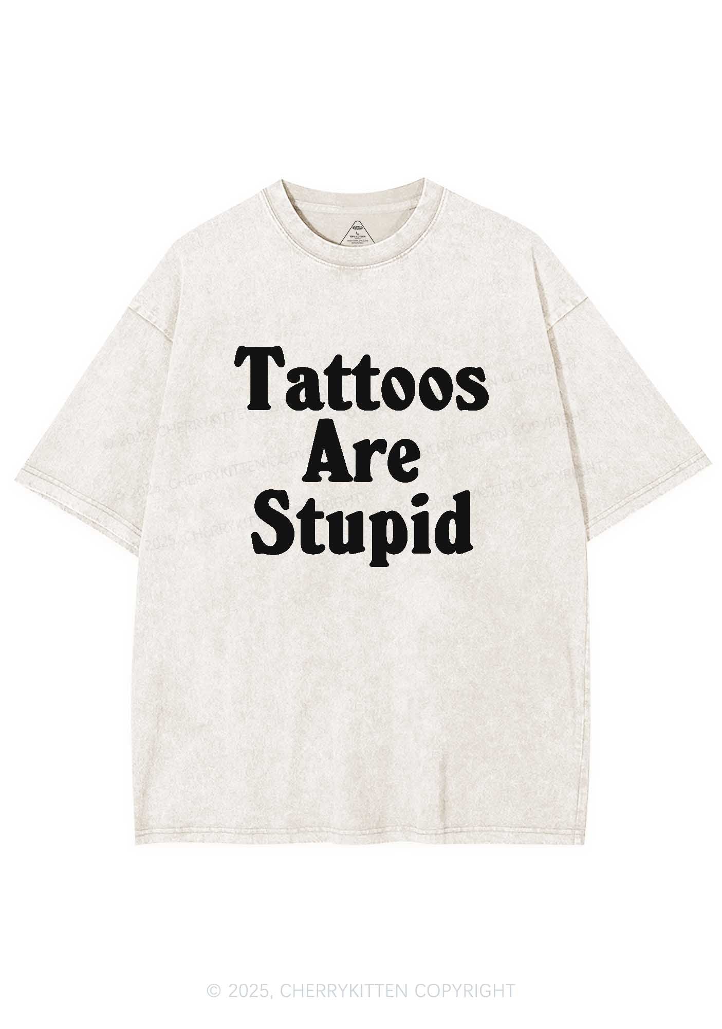 Tattoos Are Stupid Y2K Washed Tee Cherrykitten - Image 4